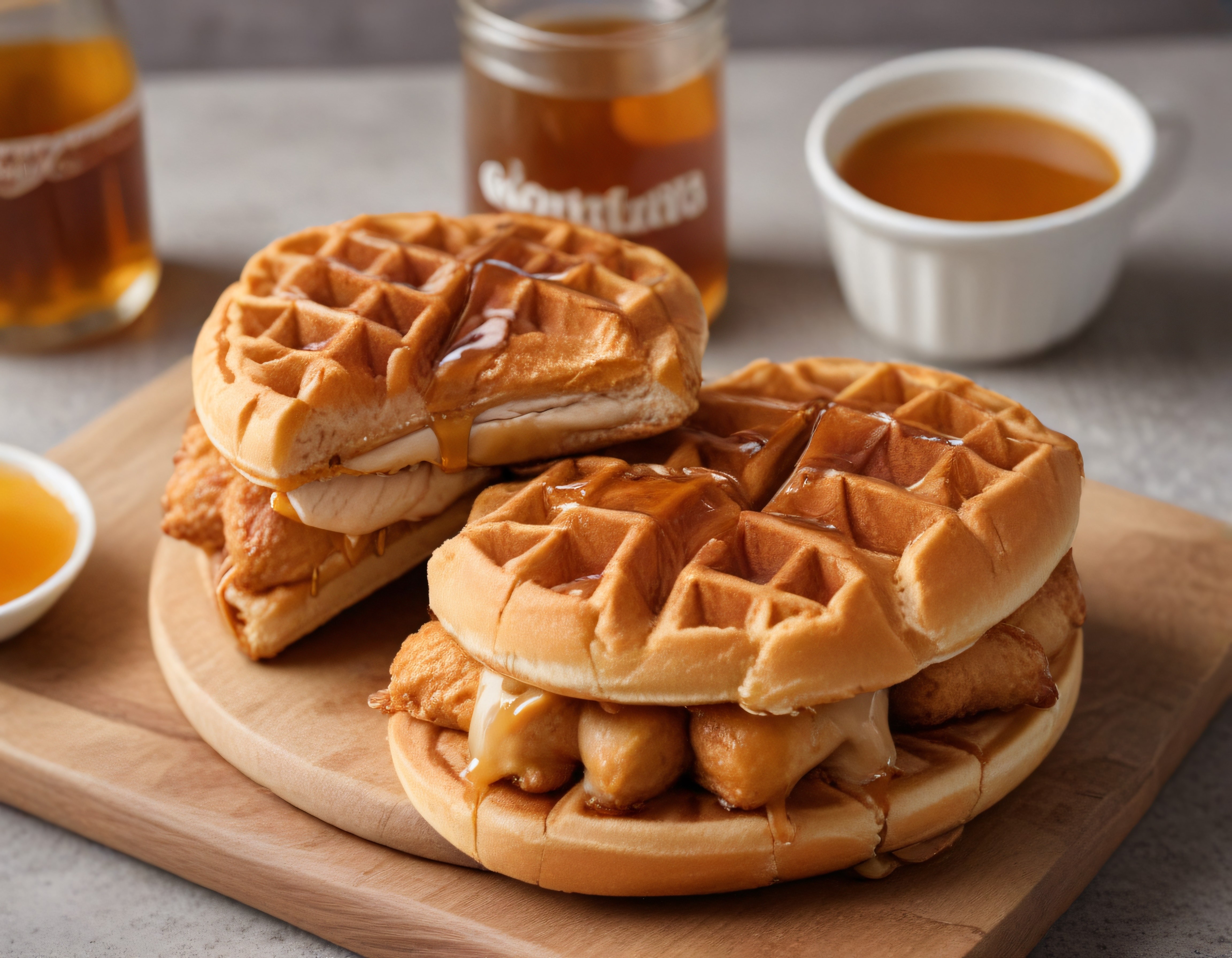 Altın Kıvamında Tavuklu Waffle ve Bal Şurubu ile Efsane Kahvaltı