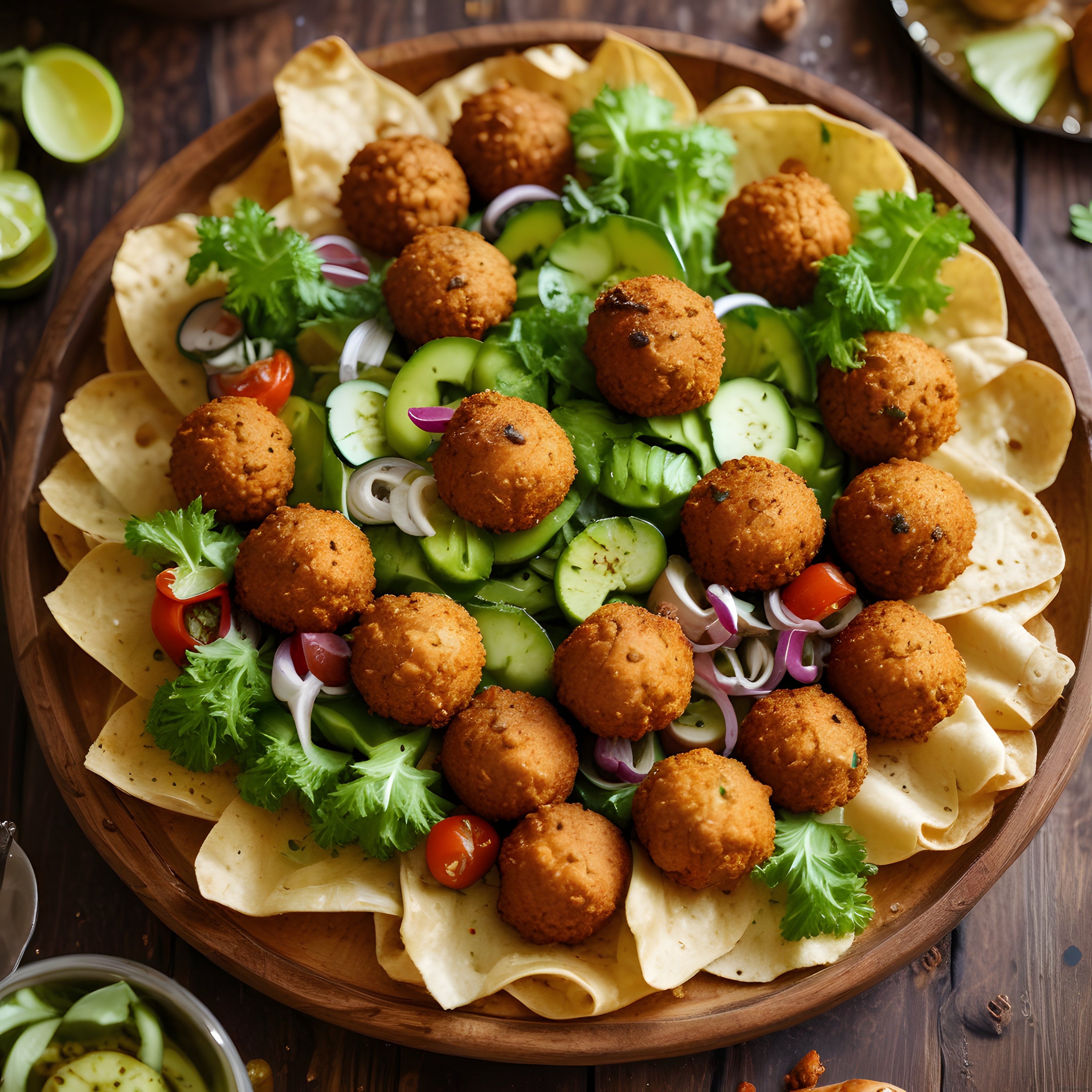 Altın Kızarmış Falafel ve Taze Sebzelerle Zengin Salata Tabağı