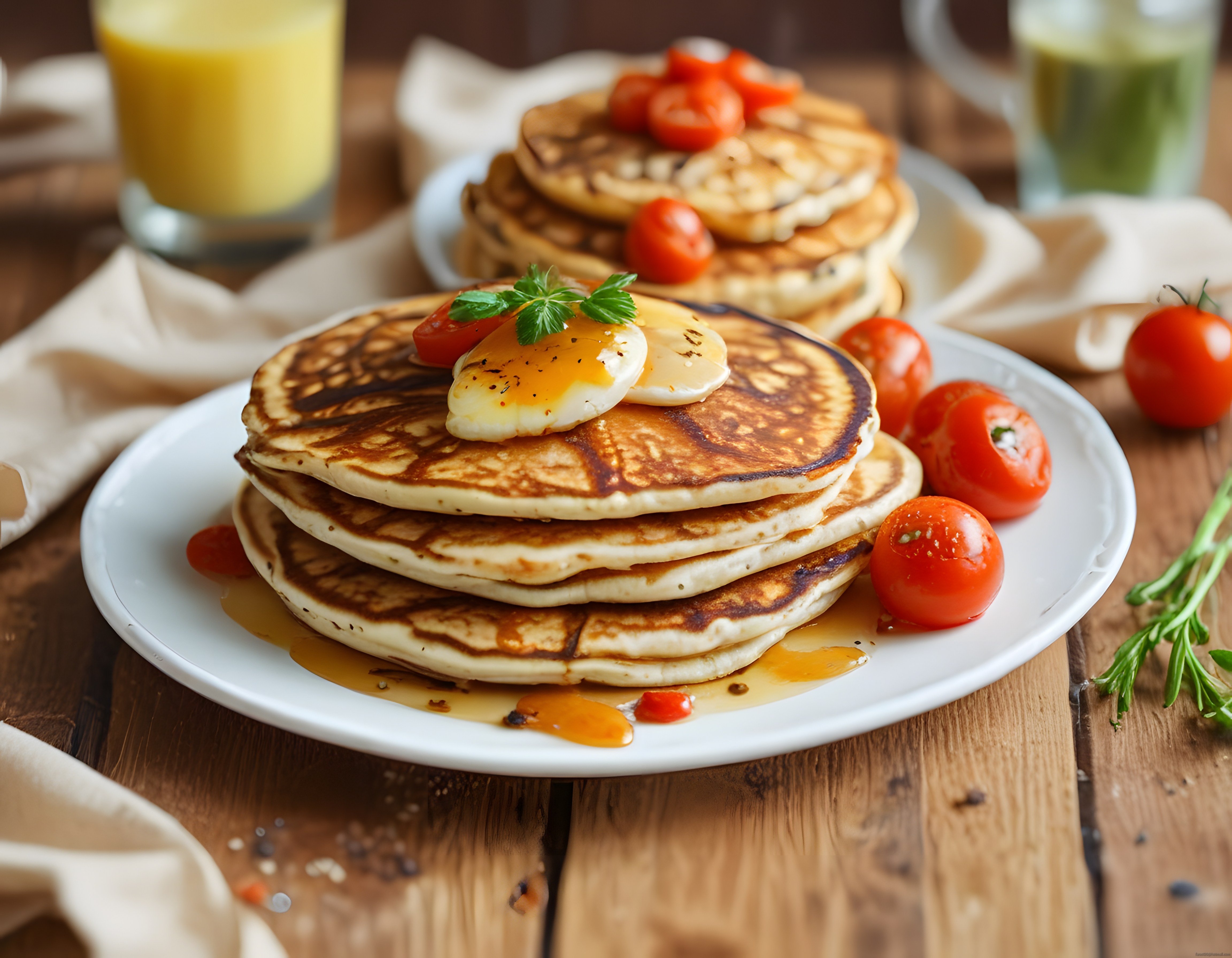 Altın Kızarmış Pankek ve Yumurtalı Kahvaltı Tabağı: Sıcacık Bir Brunch Keyfi