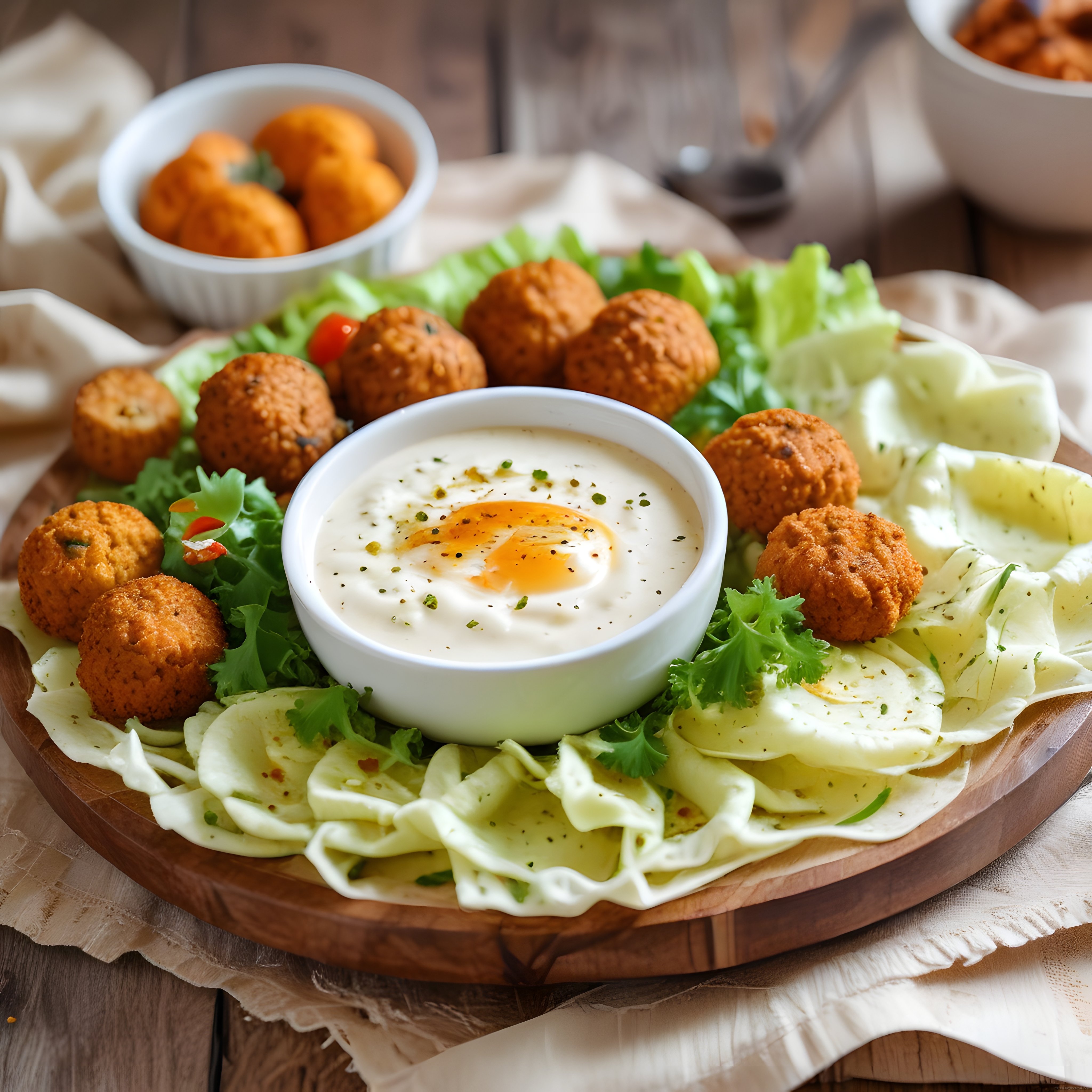 Altın Kızartma Falafel Topları ve Kremsi Tahin Soslu Ev Sunumu