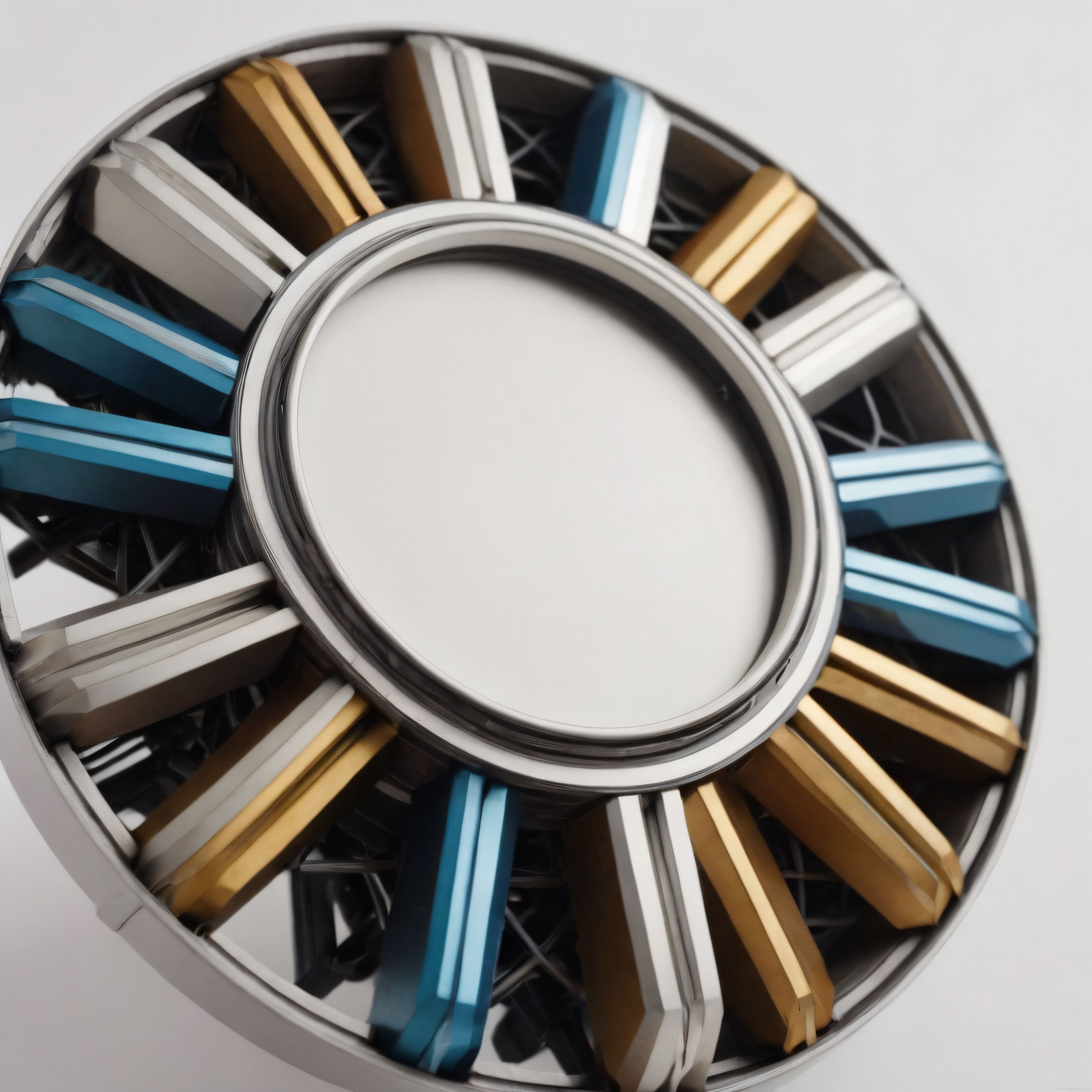 Altın Mavi ve Gümüş Detaylı Modern Spor Araba Jantı Makro Çekim