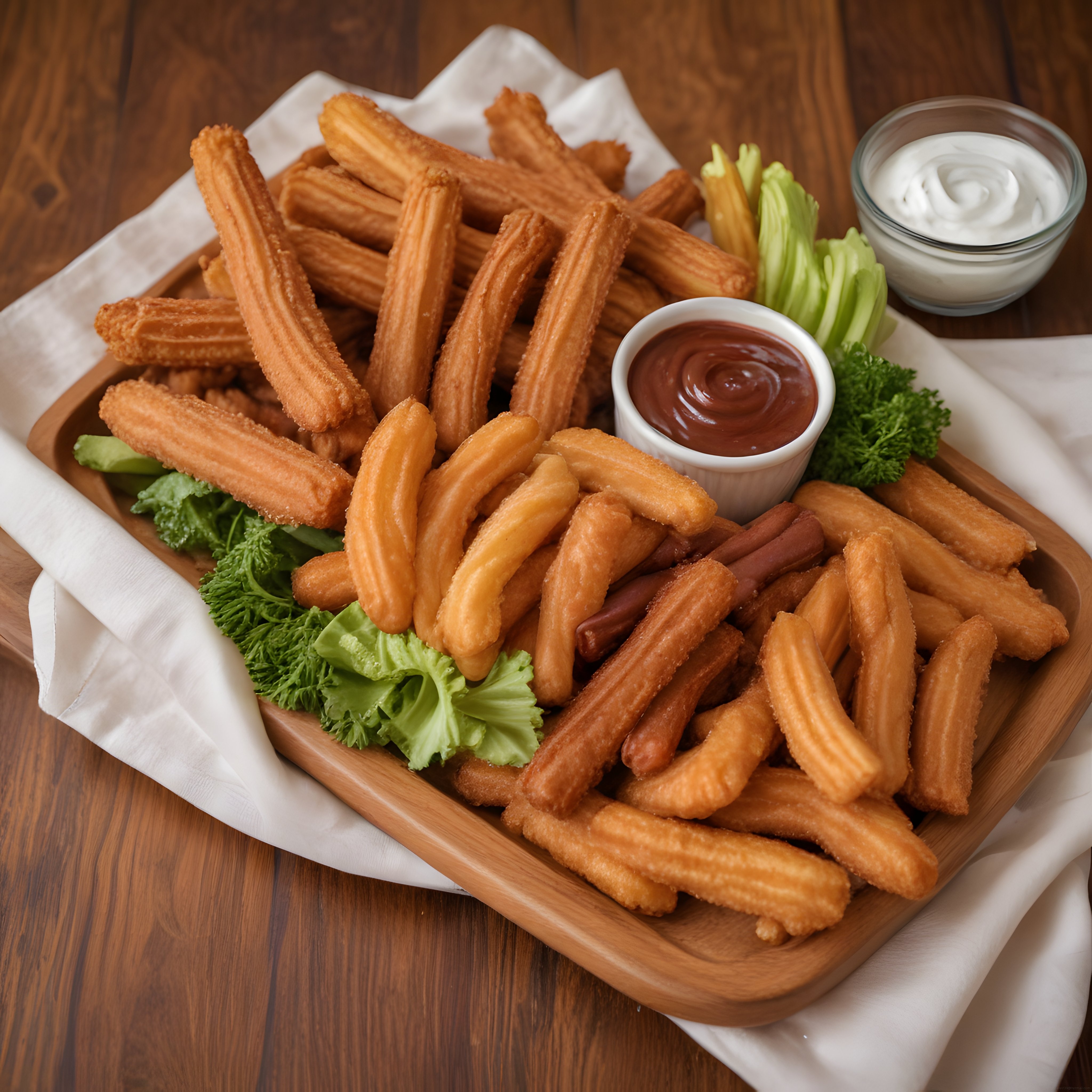 Altın Rengi Çıtır Churros: Çikolata Soslu ve Kremalı İspanyol Tatlısı Tabağı