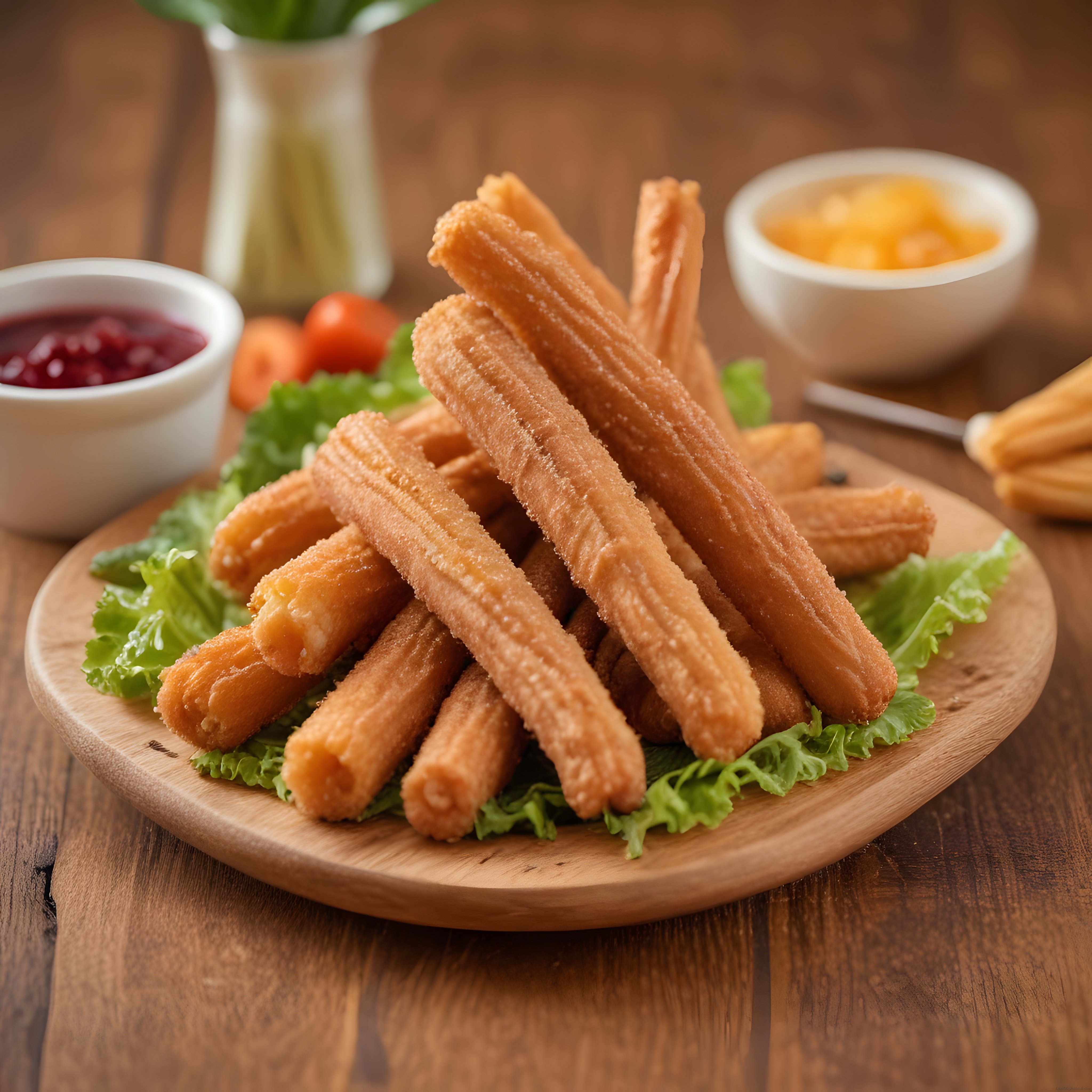 Altın Rengi Çıtır Churros: Şeker Kaplı Tatlı Şeritler ve Soslarla Şık Sunum