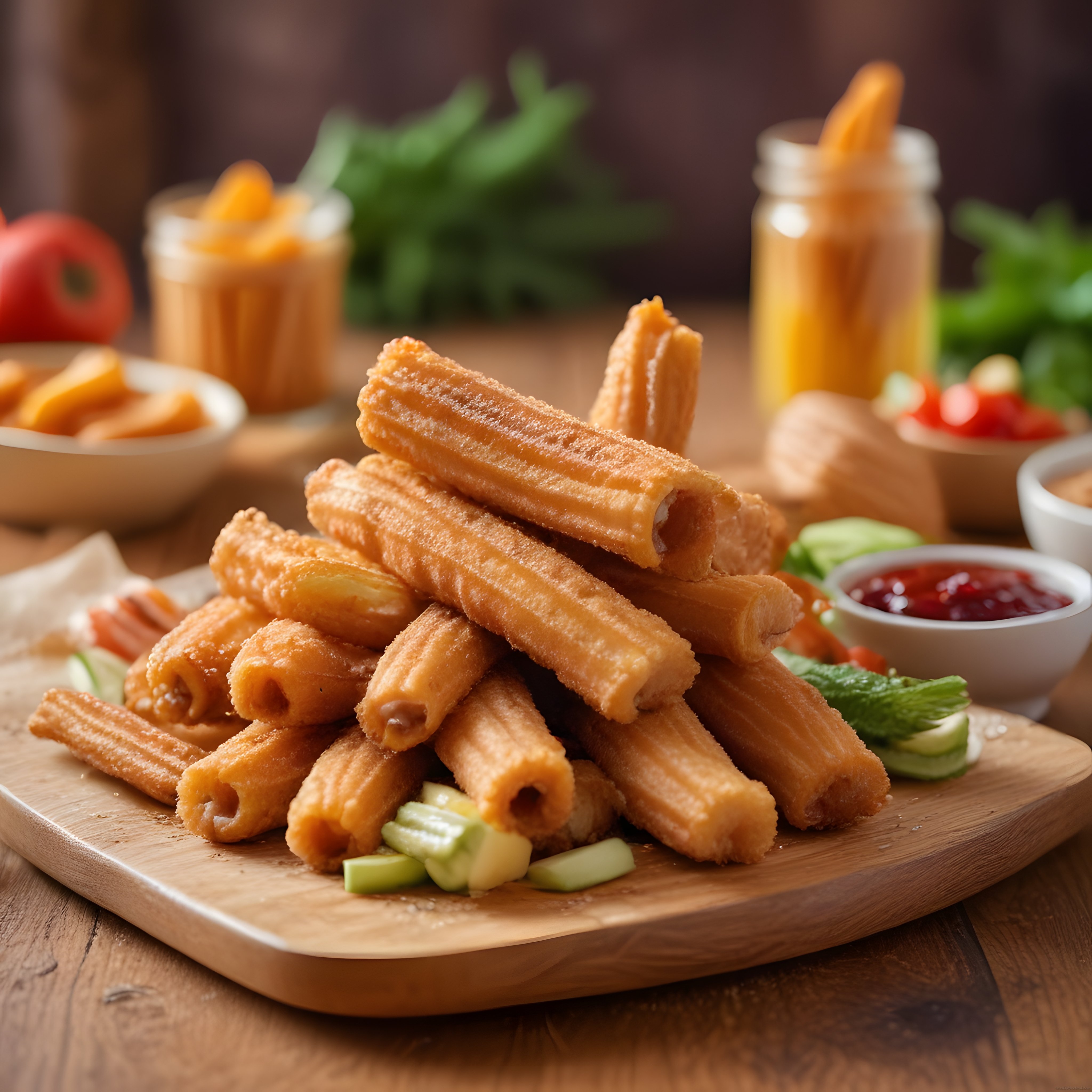 Altın Rengi Çıtır Churros, Sosları ve Taze Sebzelerle Mükemmel Sunum