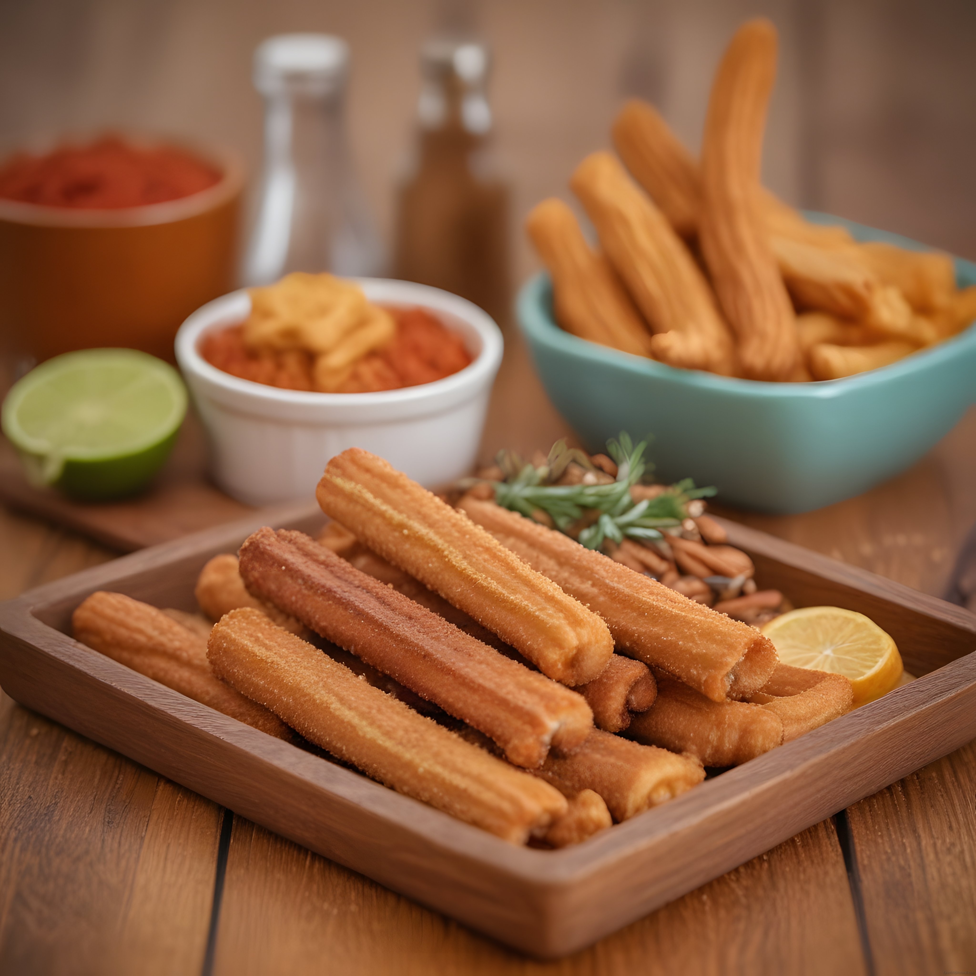 Altın Rengi Çıtır Churros Tatlısı, Ev Yapımı Soslar ve Limon ile Leziz Sunum