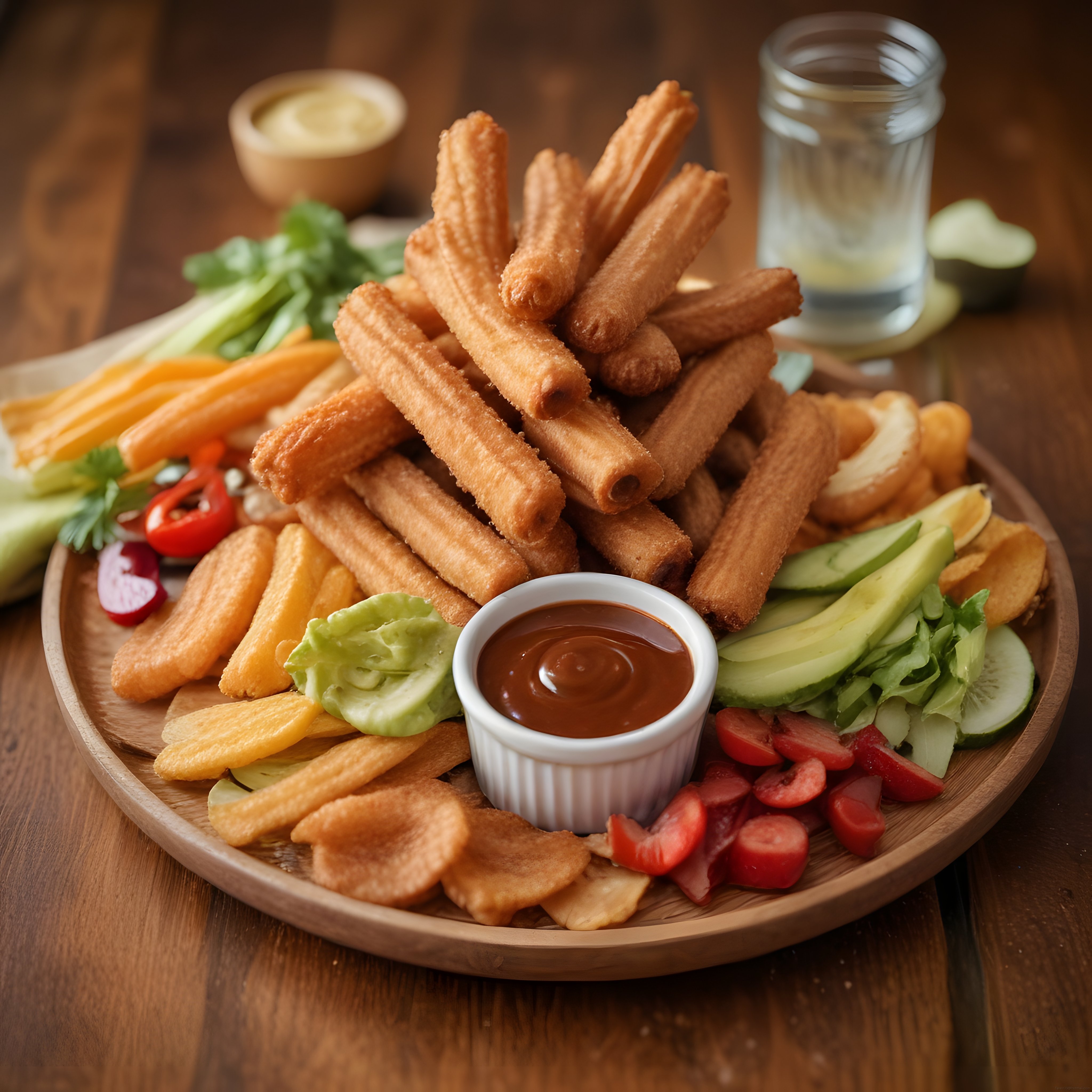 Altın Rengi Çıtır Churros ve Çikolata Soslu İspanyol Tatlı Sunumu