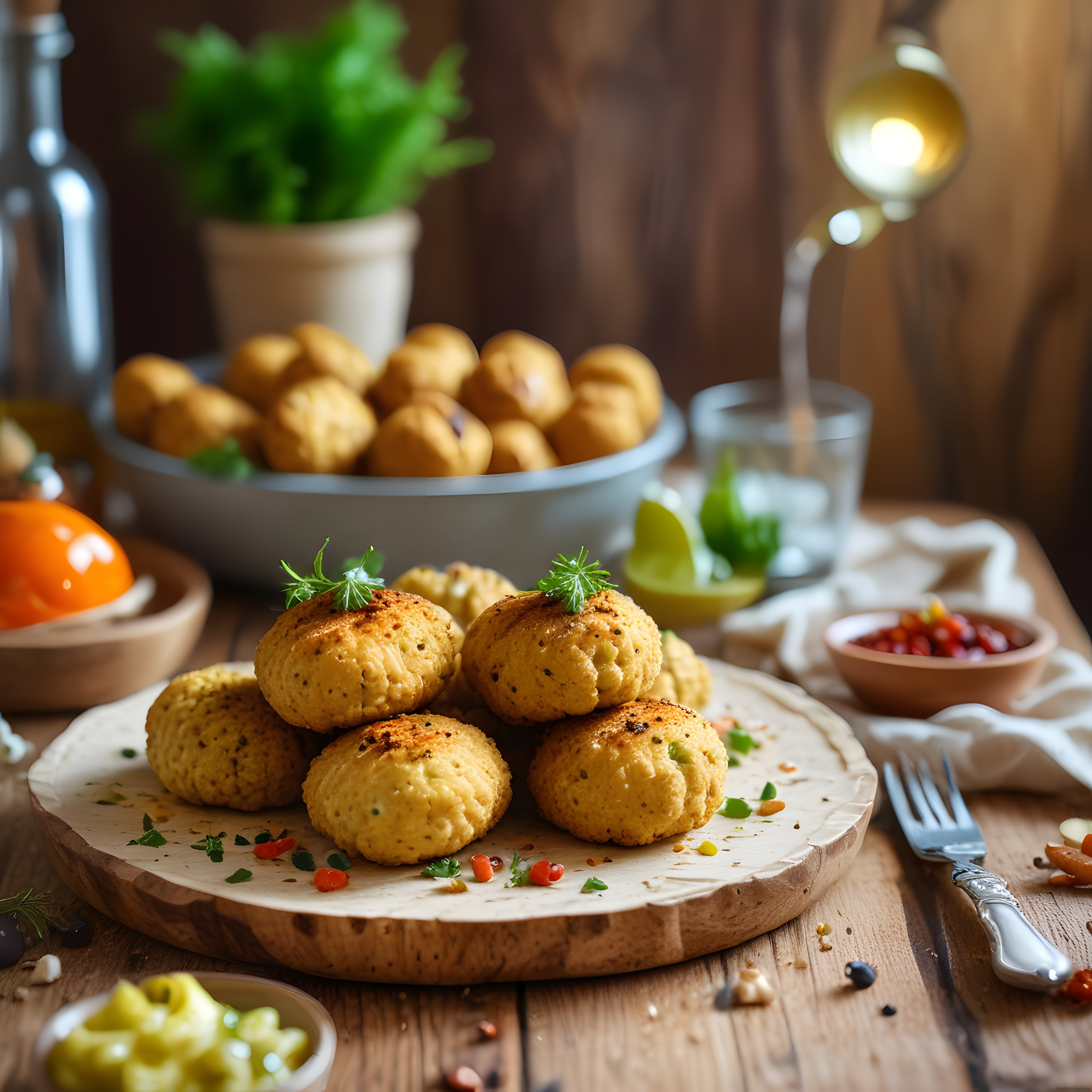 Altın Rengi Çıtır Falafel Topları: Ahşap Sunum Tahtasında Ev Yapımı Lezzet
