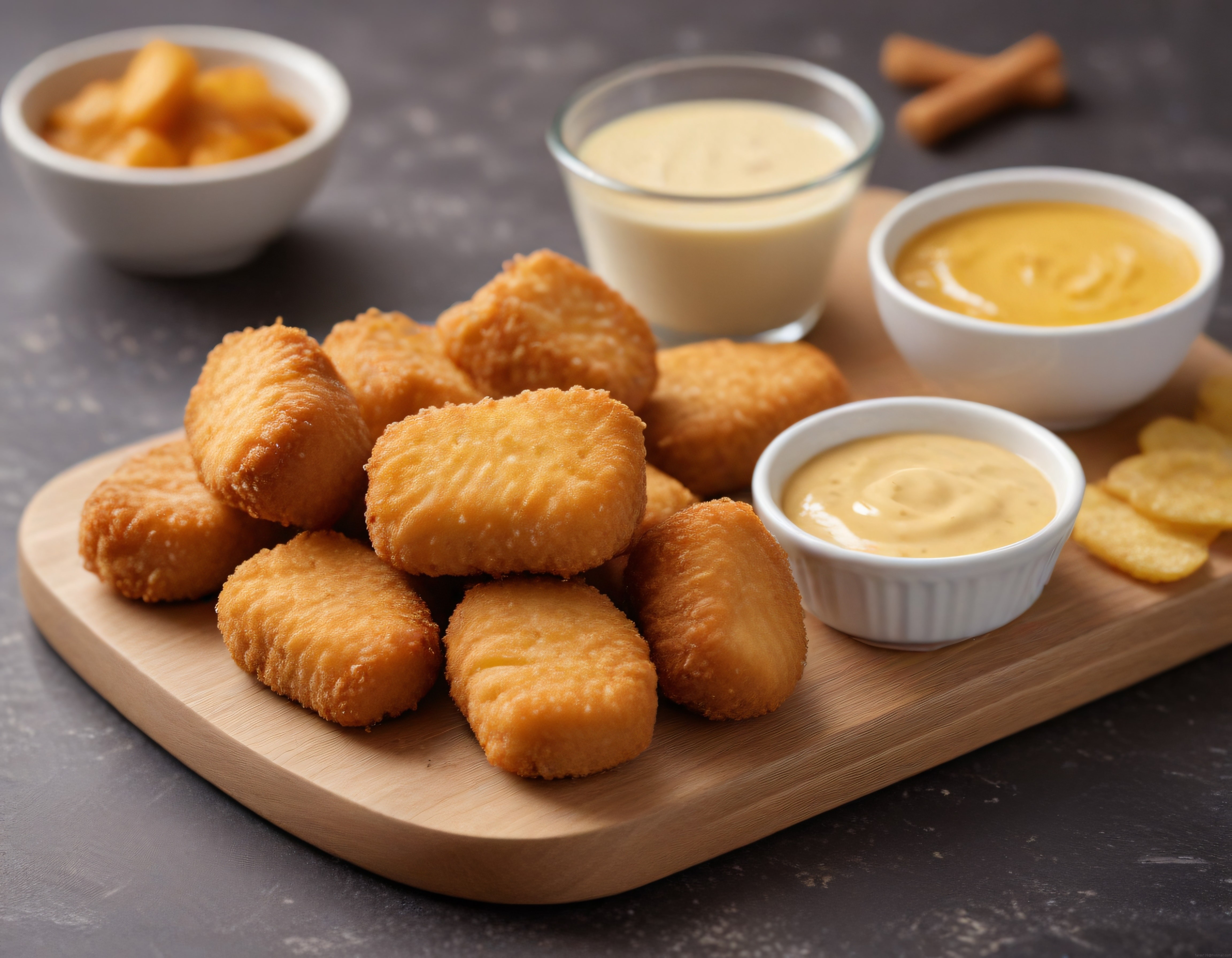 Altın Rengi Çıtır Tavuk Nugget ve Soslar ile Lezzetli Fast Food Sunumu