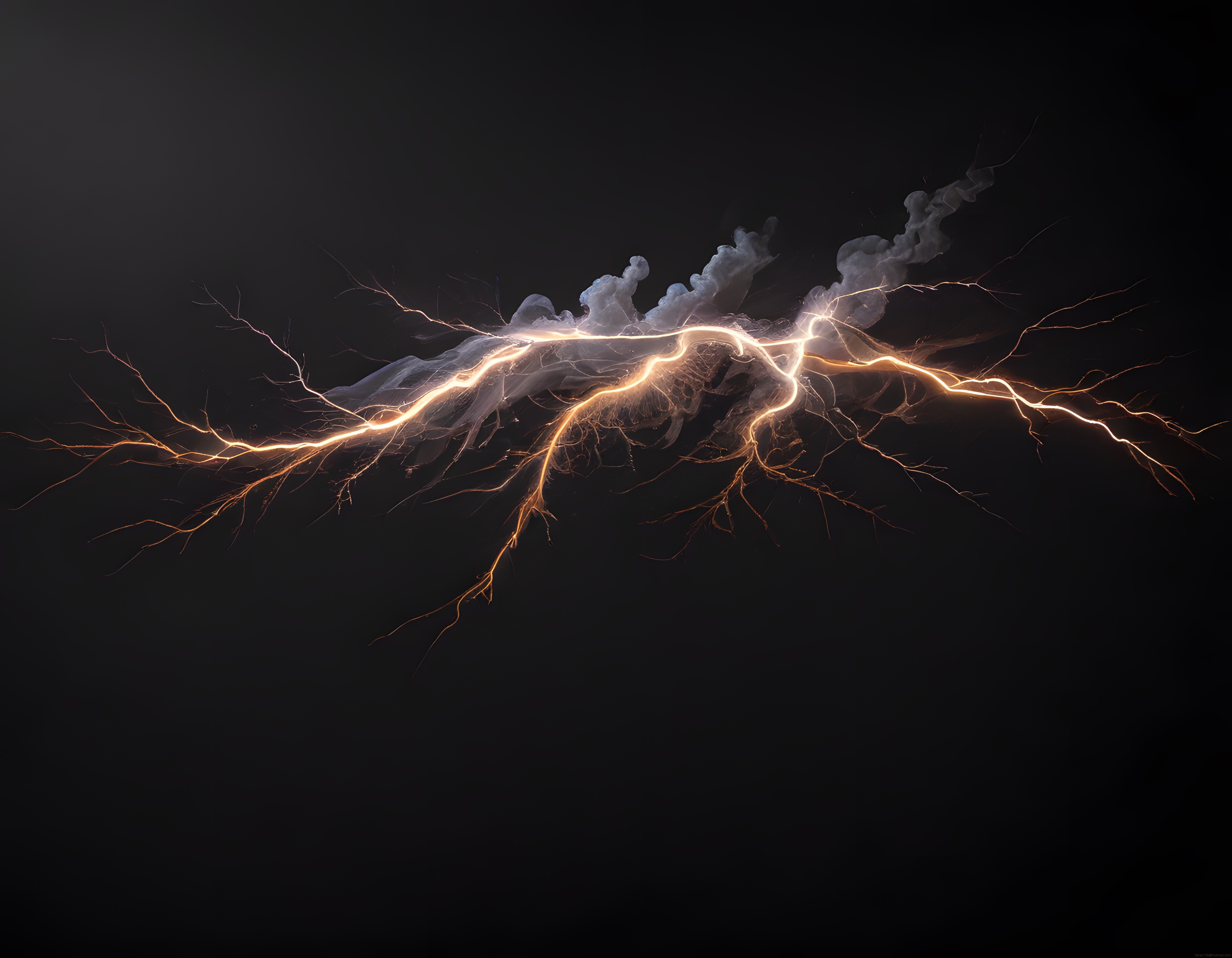 Altın Rengi Elektrik ve Duman Efektli Koyu Soyut Dijital Duvar Kağıdı