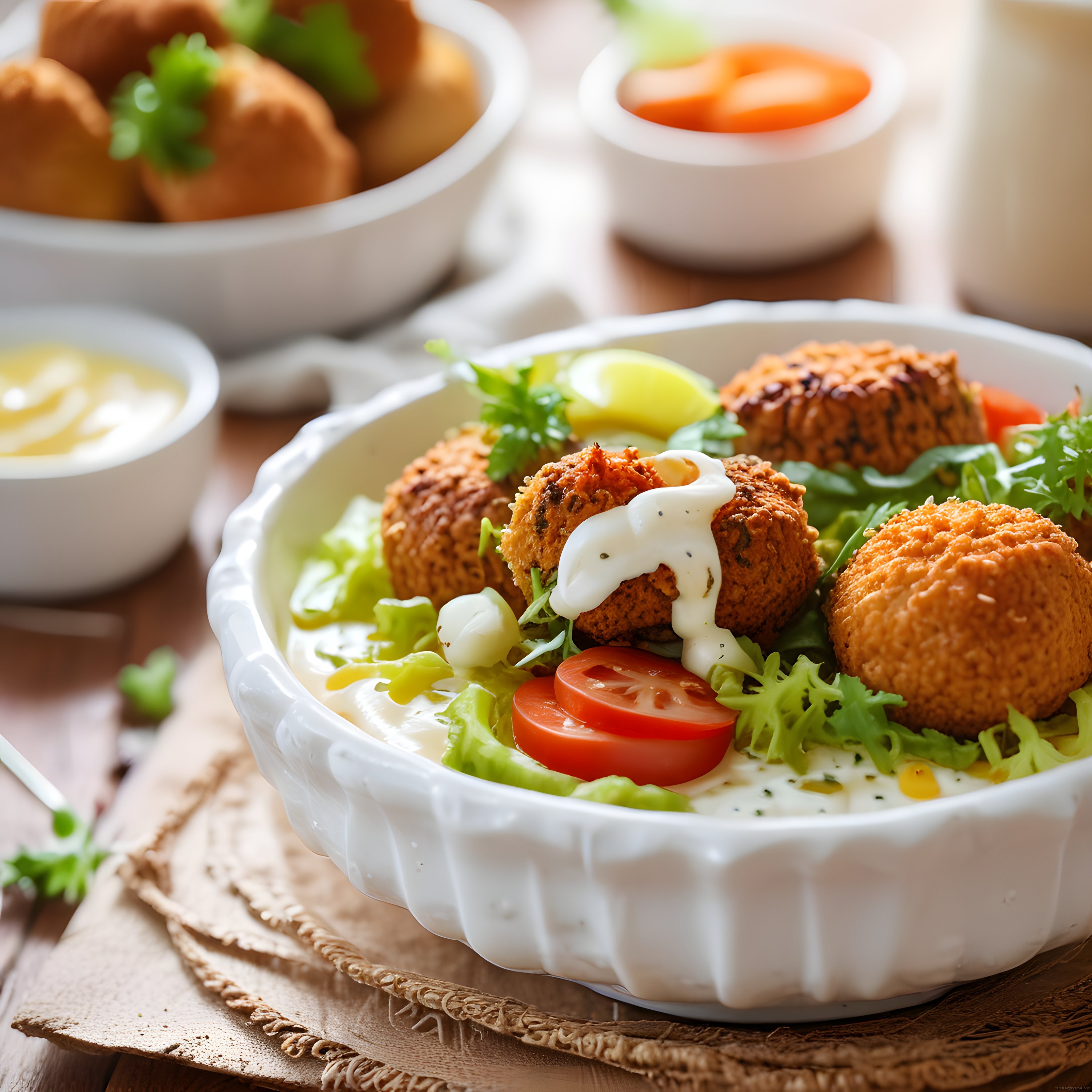 Altın Rengi Falafel Toplarıyla Renkli ve Besleyici Bir Öğün Kasesi