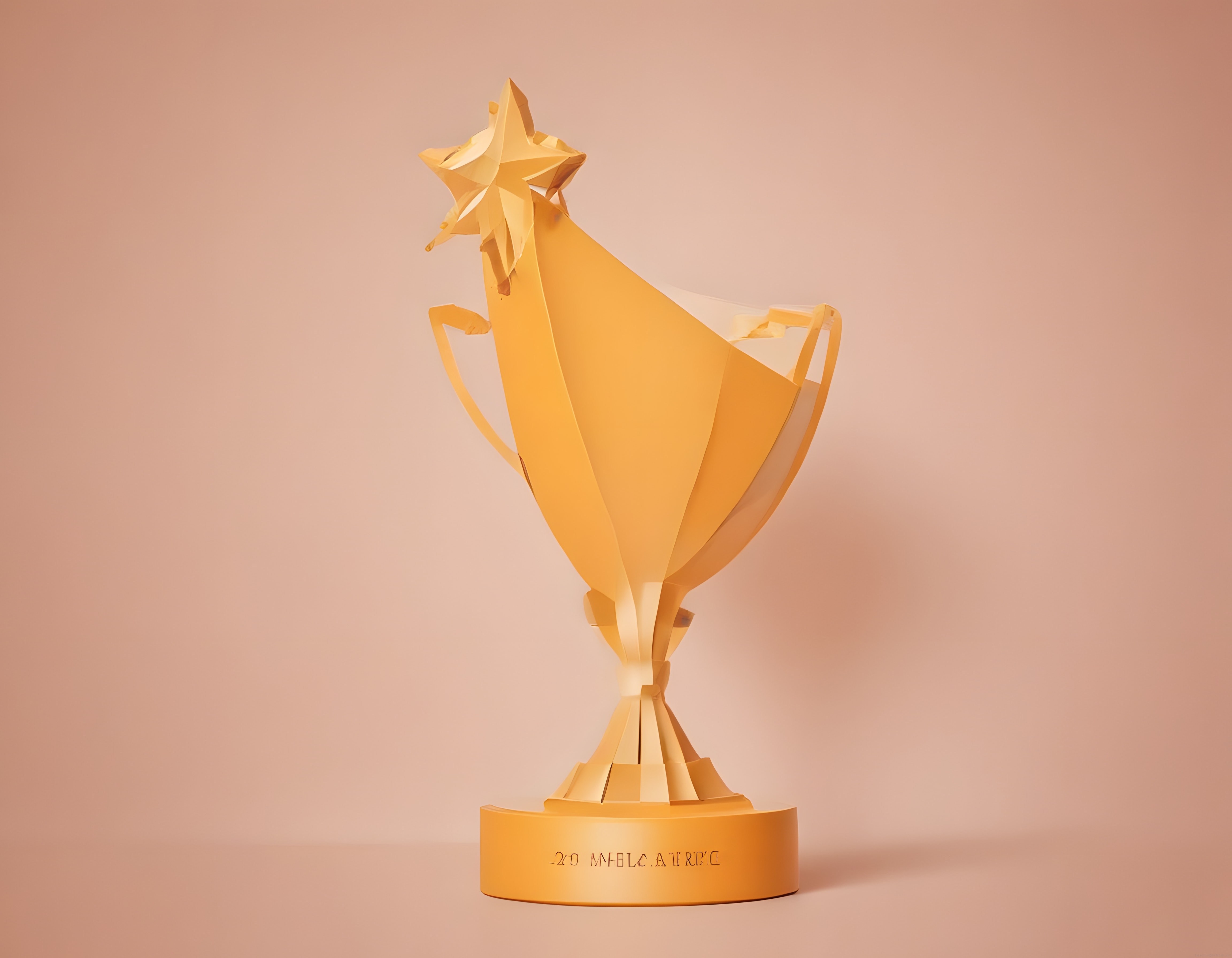Altın Rengi Origami Tarzında Yıldızlı Kupa Heykeli ve Minimalist Sanat Tasarımı