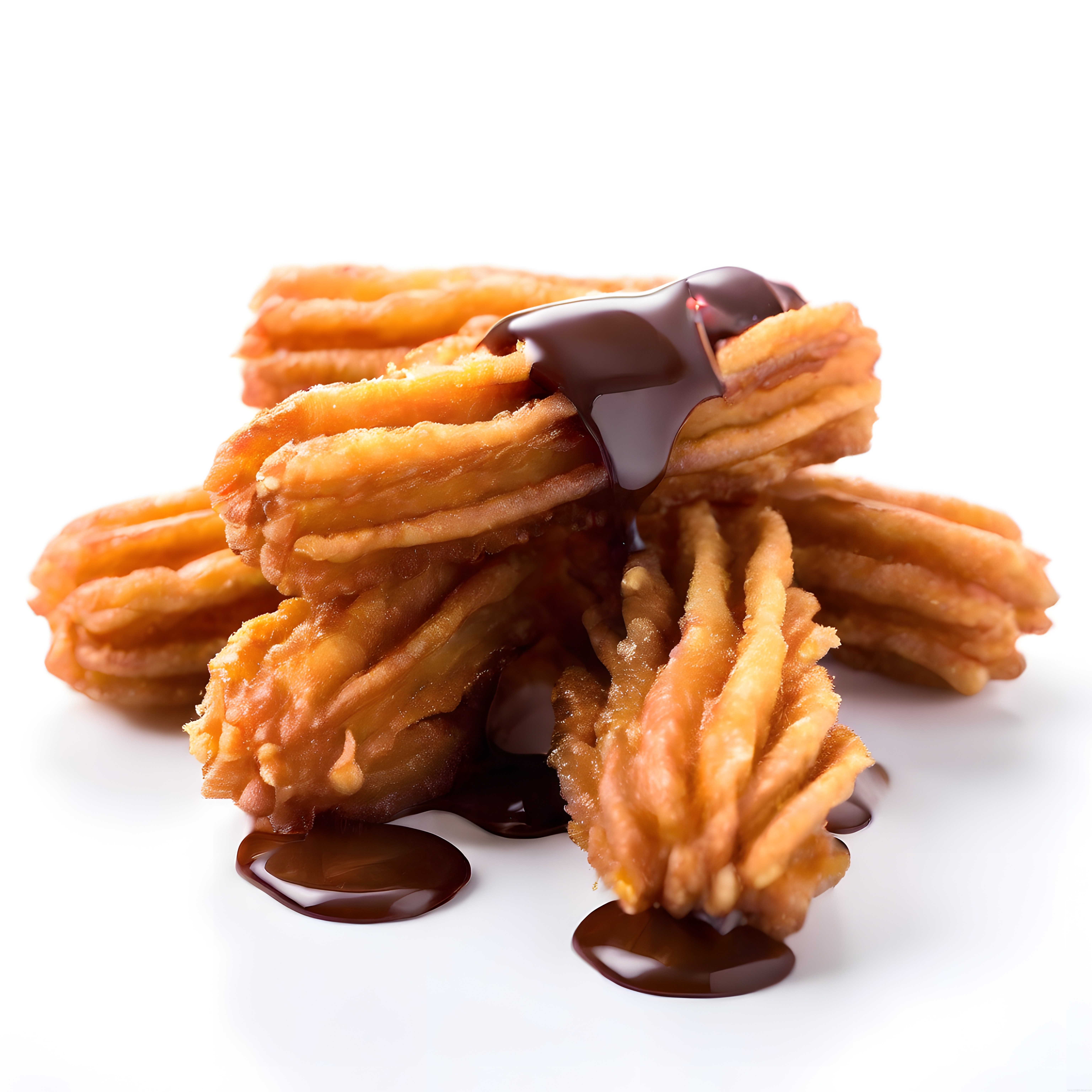 Altın Rengi Yıldız Churros Tatlısı Üzerinde Akışkan Çikolata Sosu Görseli