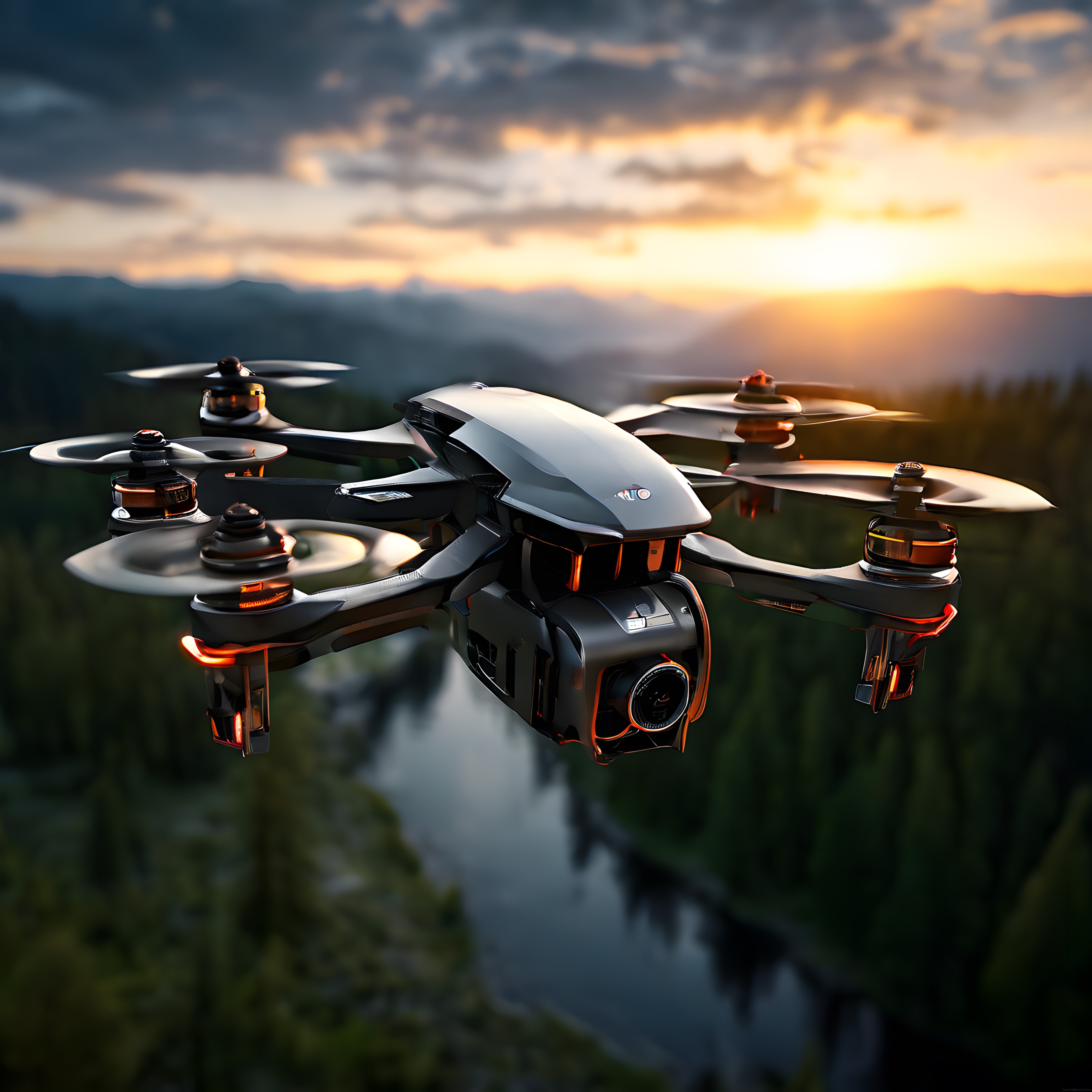 Altın Saatlerde Vadinin Üzerinde Süzülen Profesyonel Kamera Drone