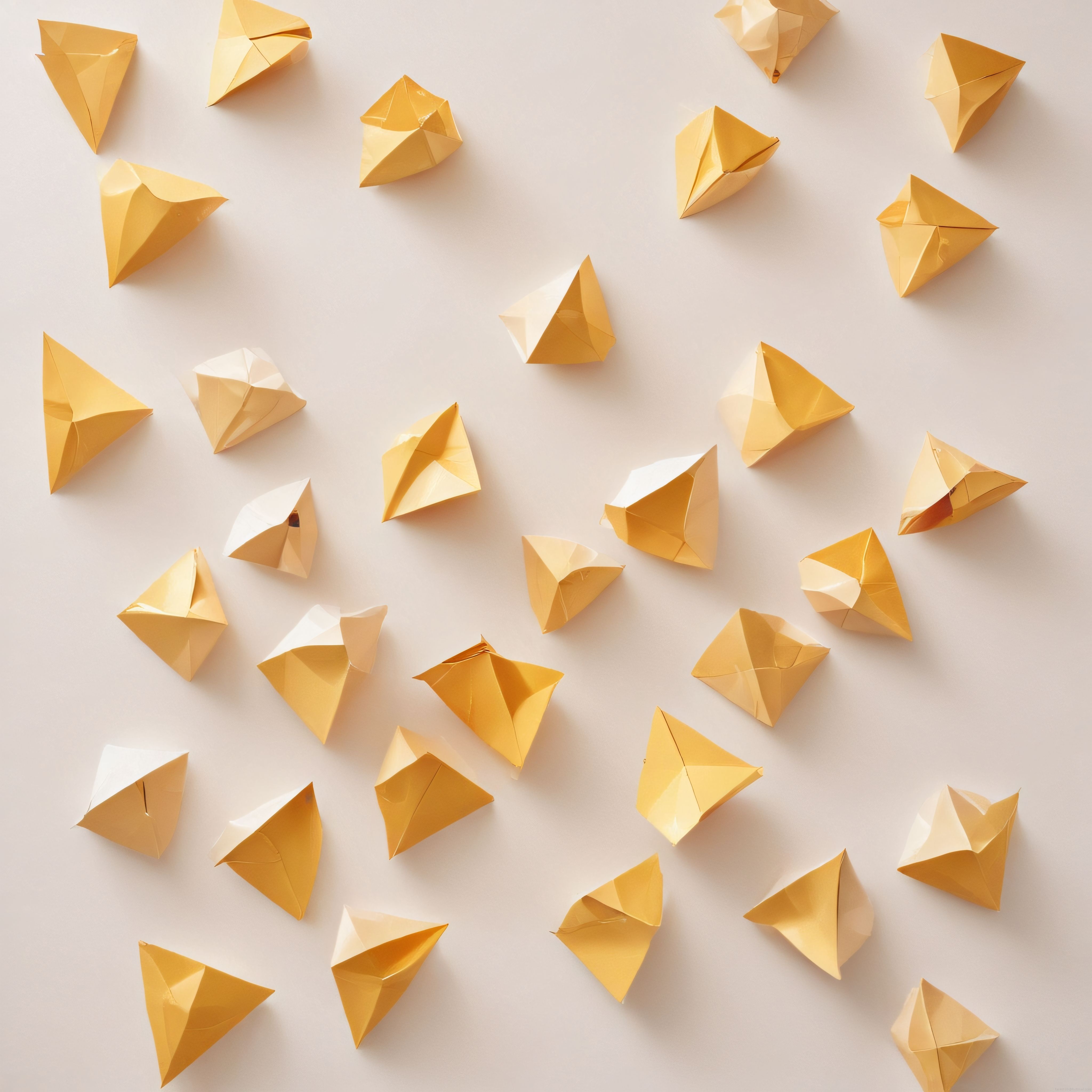 Altın Sarısı Geometrik Origami Figürleriyle Minimal Kağıt Sanatı Komposisyonu