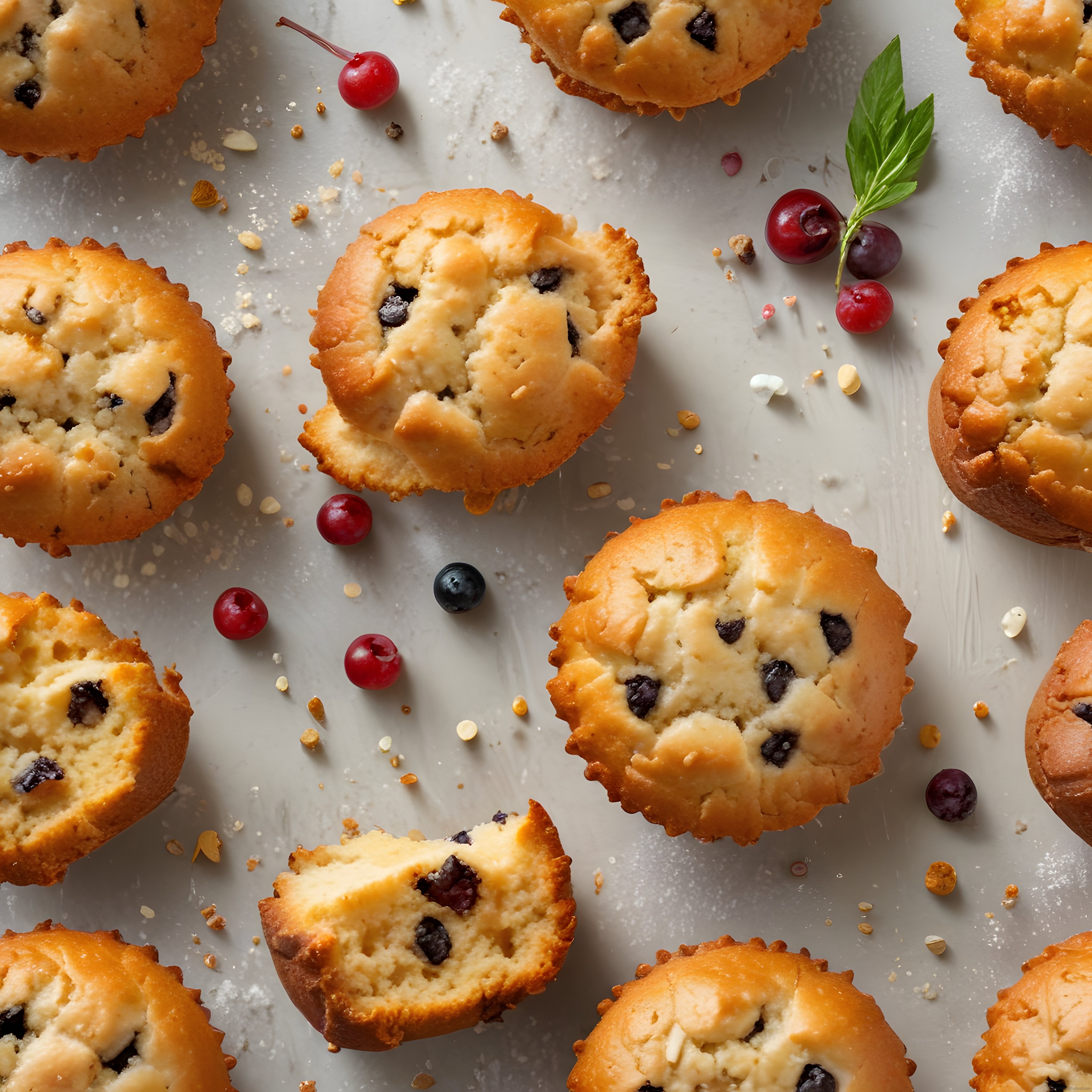 Altın Sarısı Yaban Mersinli Muffinler ve Taze Orman Meyveleriyle Göz Alıcı Sunum
