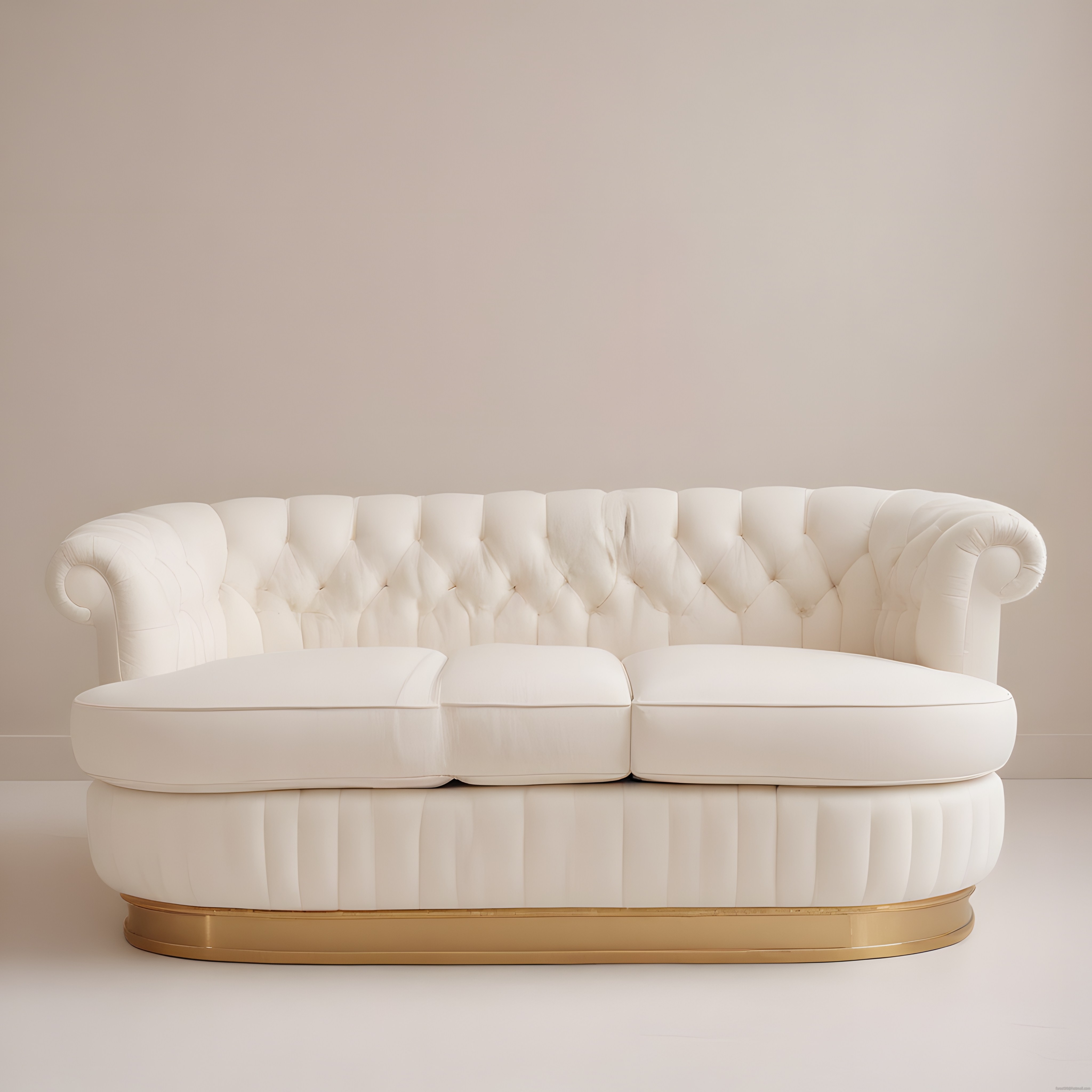 Altın Tabanlı Krem Chesterfield Koltuk ile Lüks ve Sade İç Mekan Tasarımı