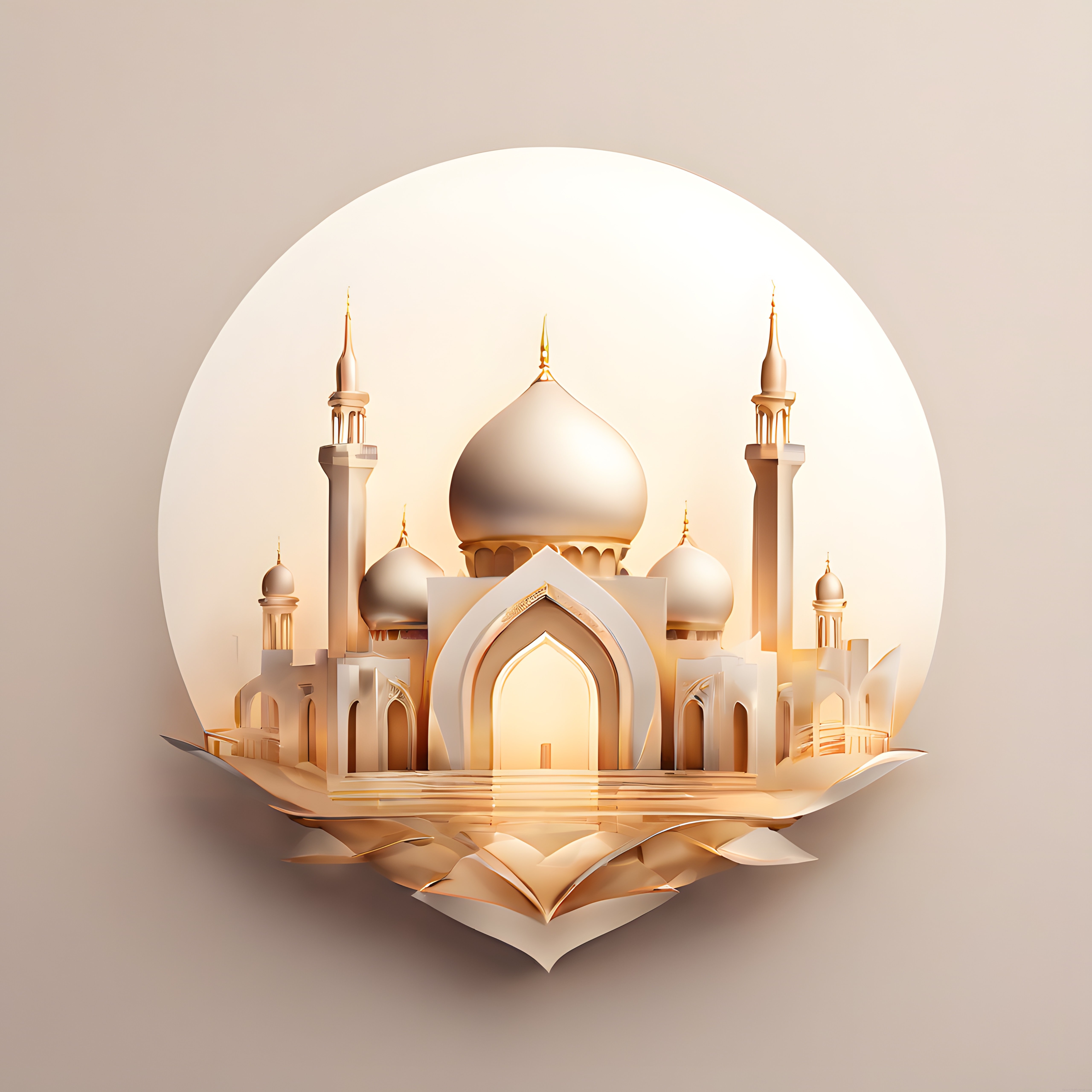 Altın Tonlarında 3D Kağıt Katlama Sanatıyla İslami Cami Tasarımı