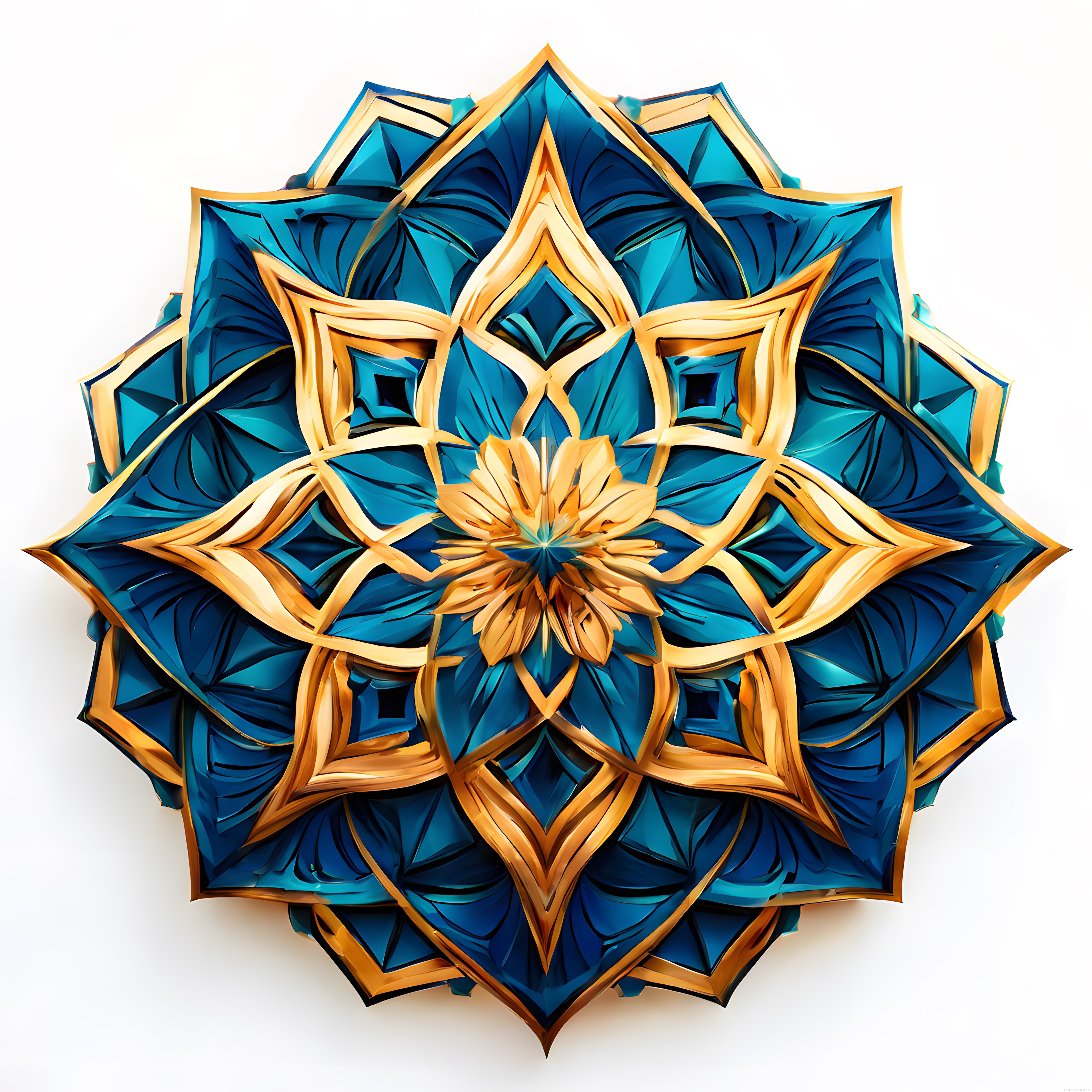 Altın ve Derin Mavi Tonlarında Geometrik Mandala Duvar Sanatı Tasarımı