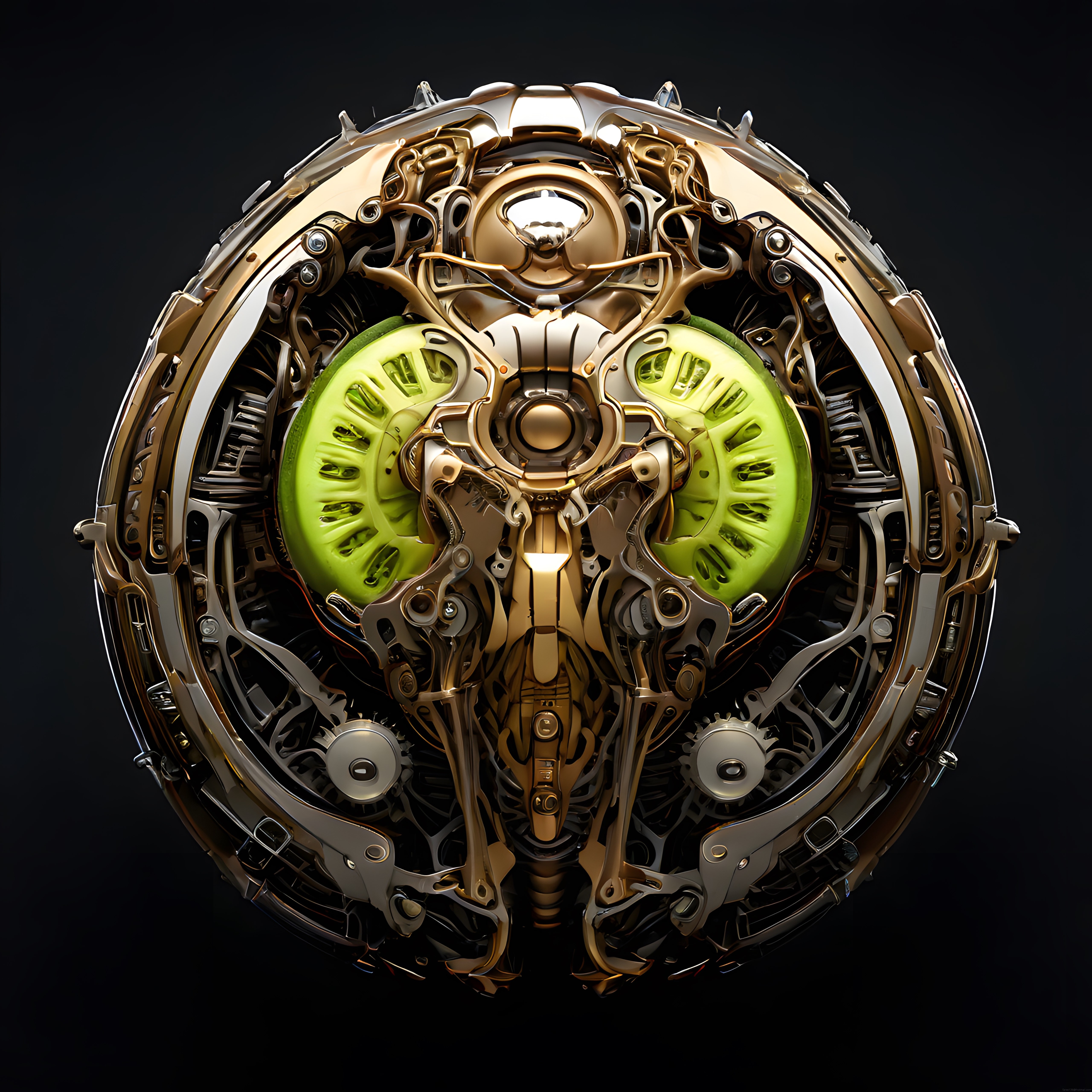 Altın ve Gümüş Tonlarında Yeşil Neon Detaylı Steampunk Mekanik Cep Saati