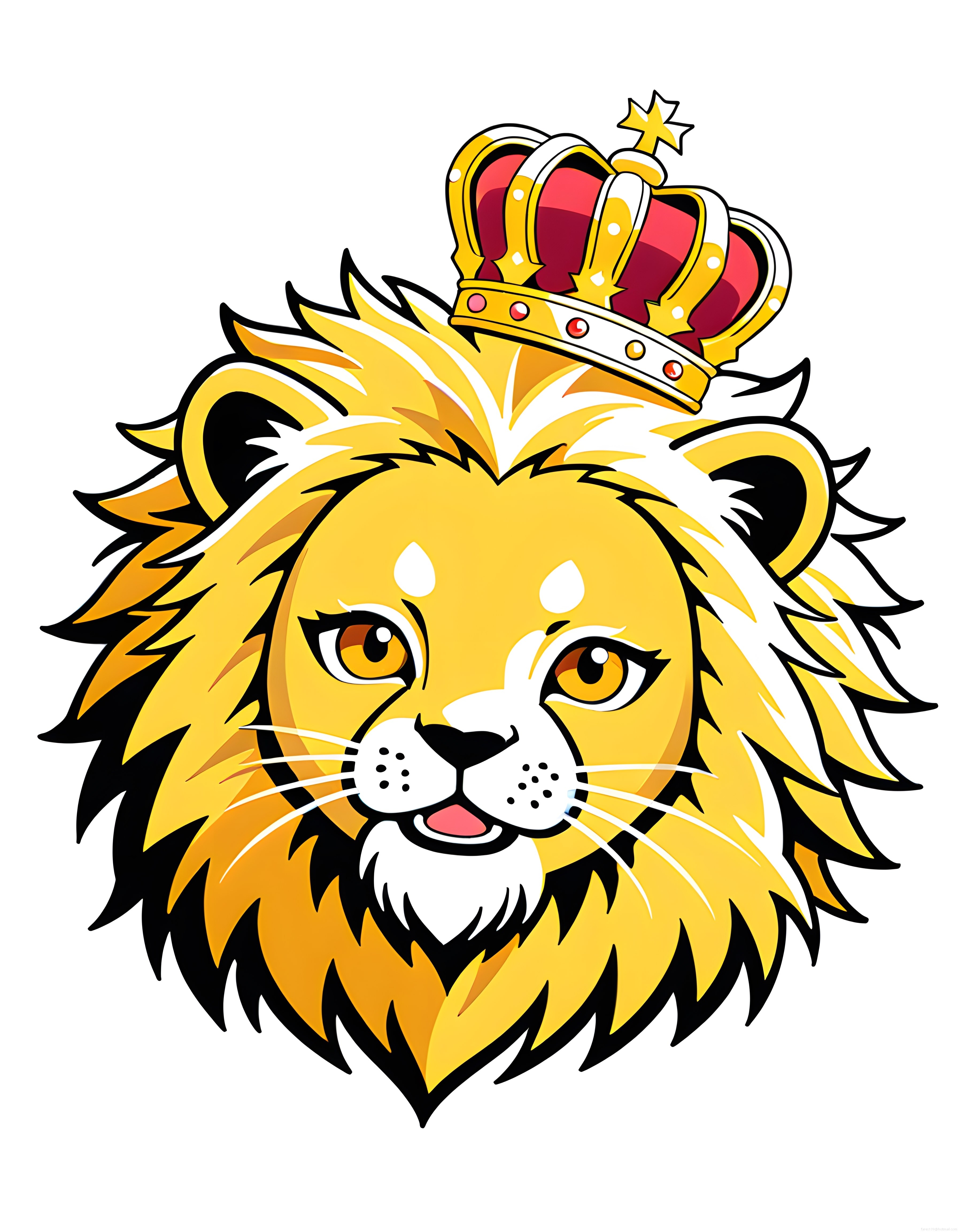 Altın ve Kırmızı Taçlı Sevimli Aslan Kral Vektör Çizim ve Maskot Tasarımı