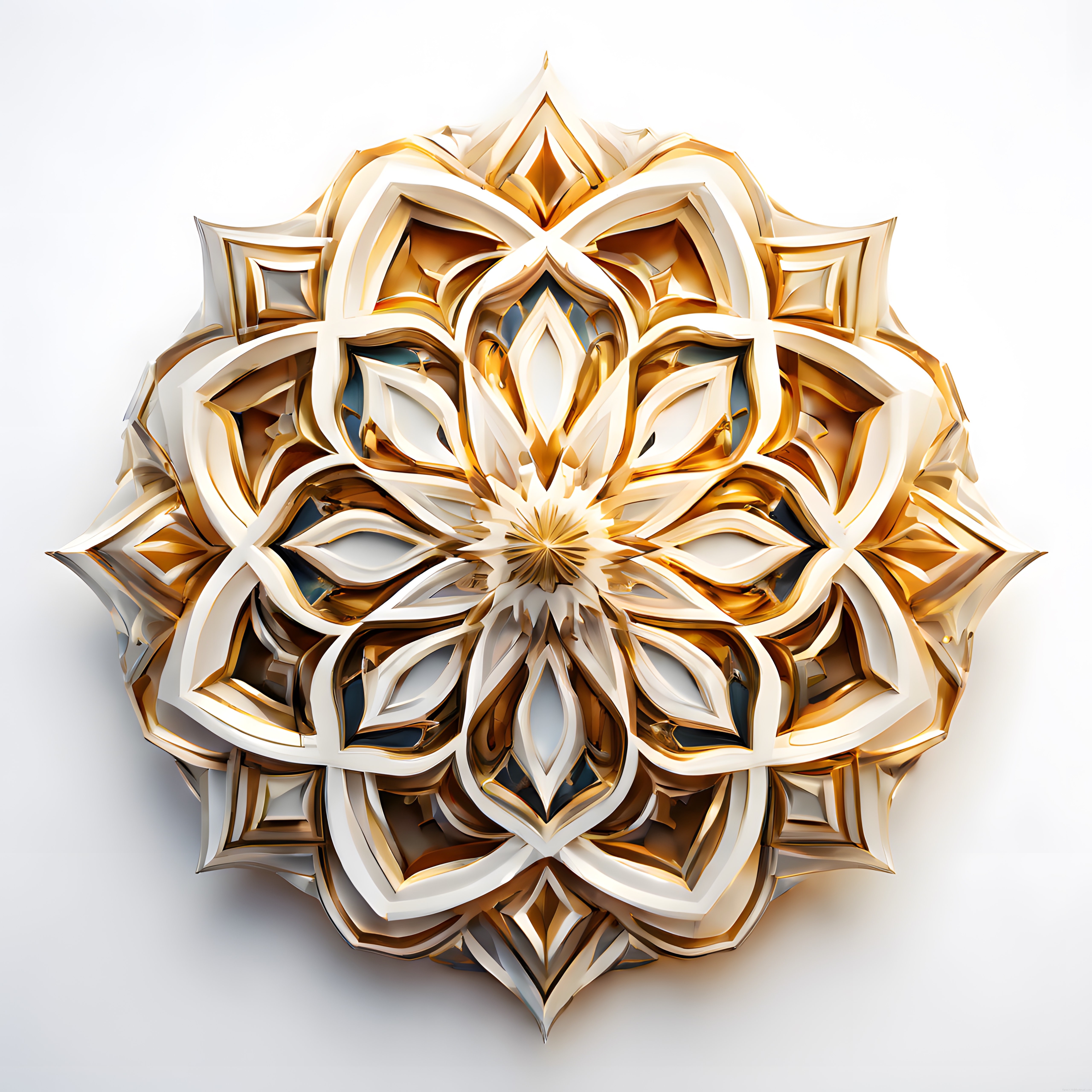 Altın ve Krem Tonlarında 3D Geometrik Mandala Duvar Dekorasyonu