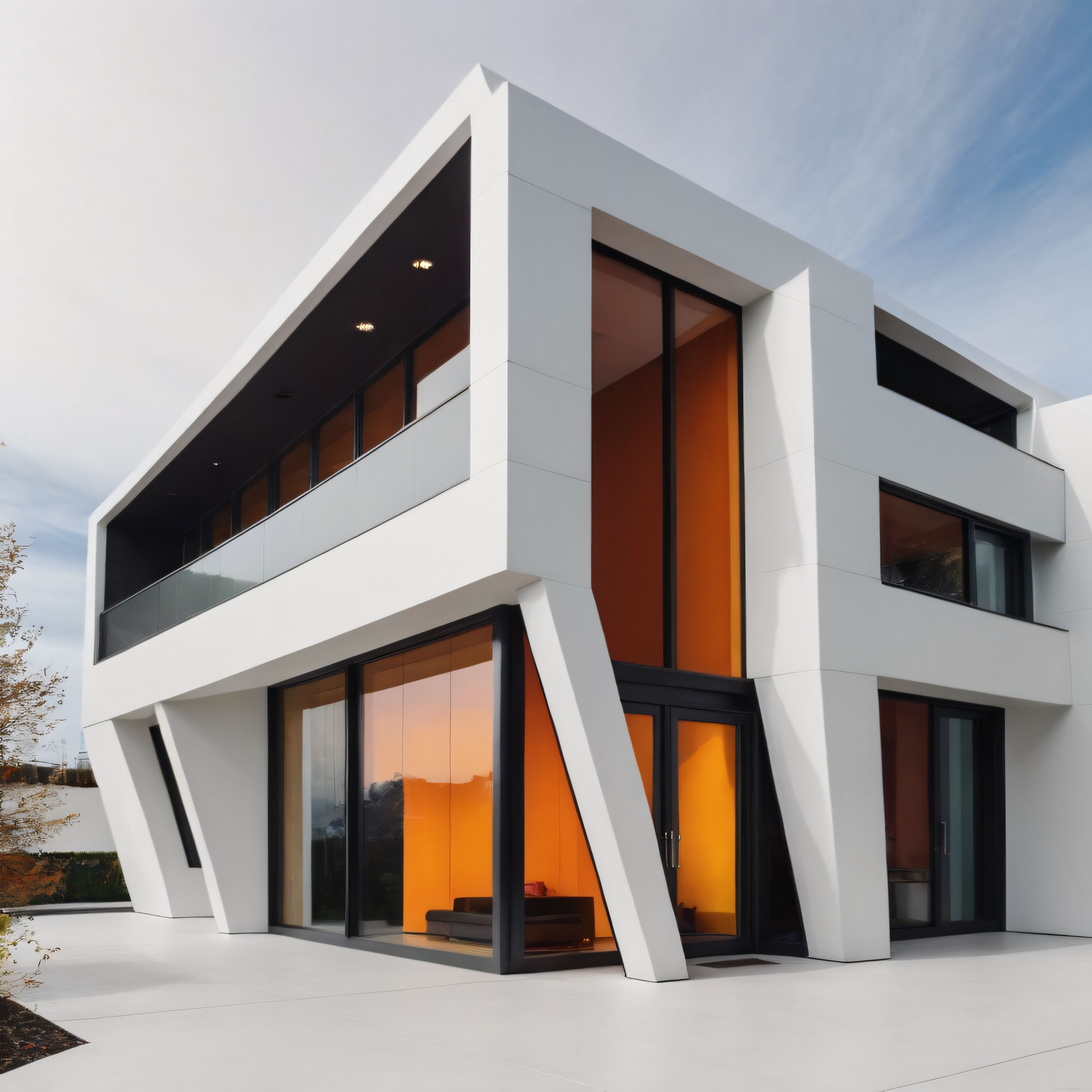 Amber Işık Yansımalı Geometrik Modern Villa ve Minimalist Cephe Detayları