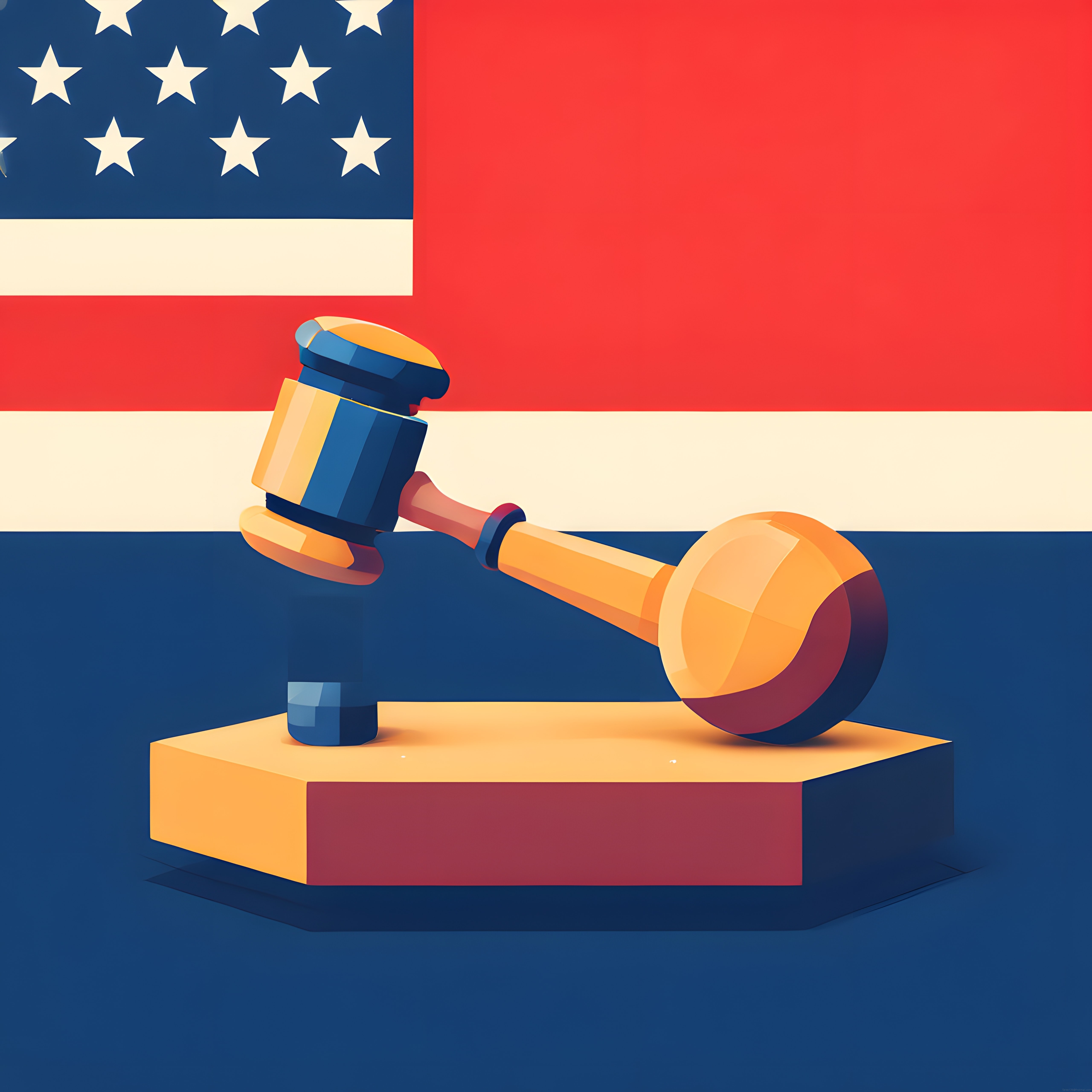 amerikan bayrağı arka planında yargıç tokmağı ve adalet kavramı illüstrasyonu