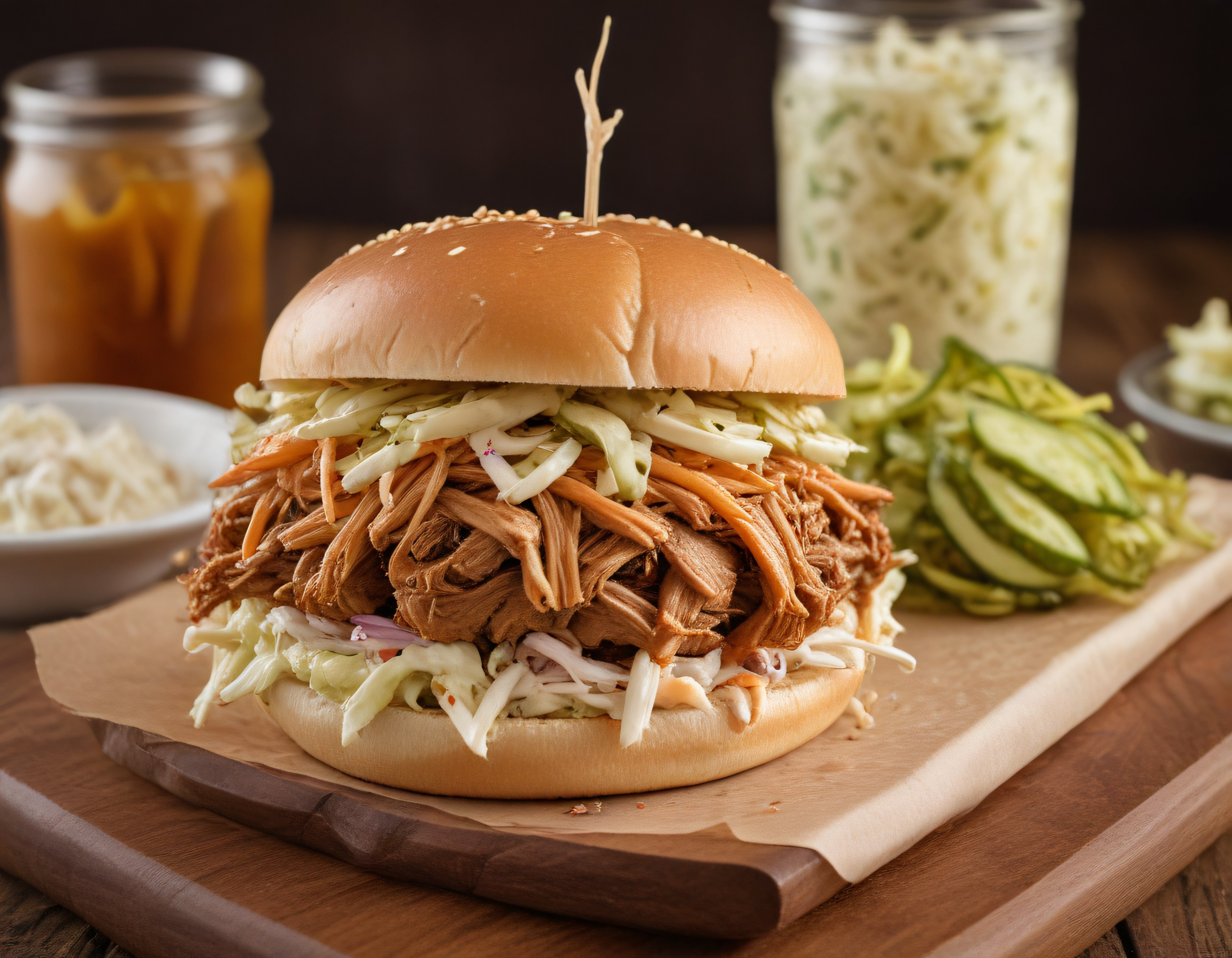 Amerikan Usülü Pulled Pork ve Taze Coleslaw ile Servis Edilen Sandviç