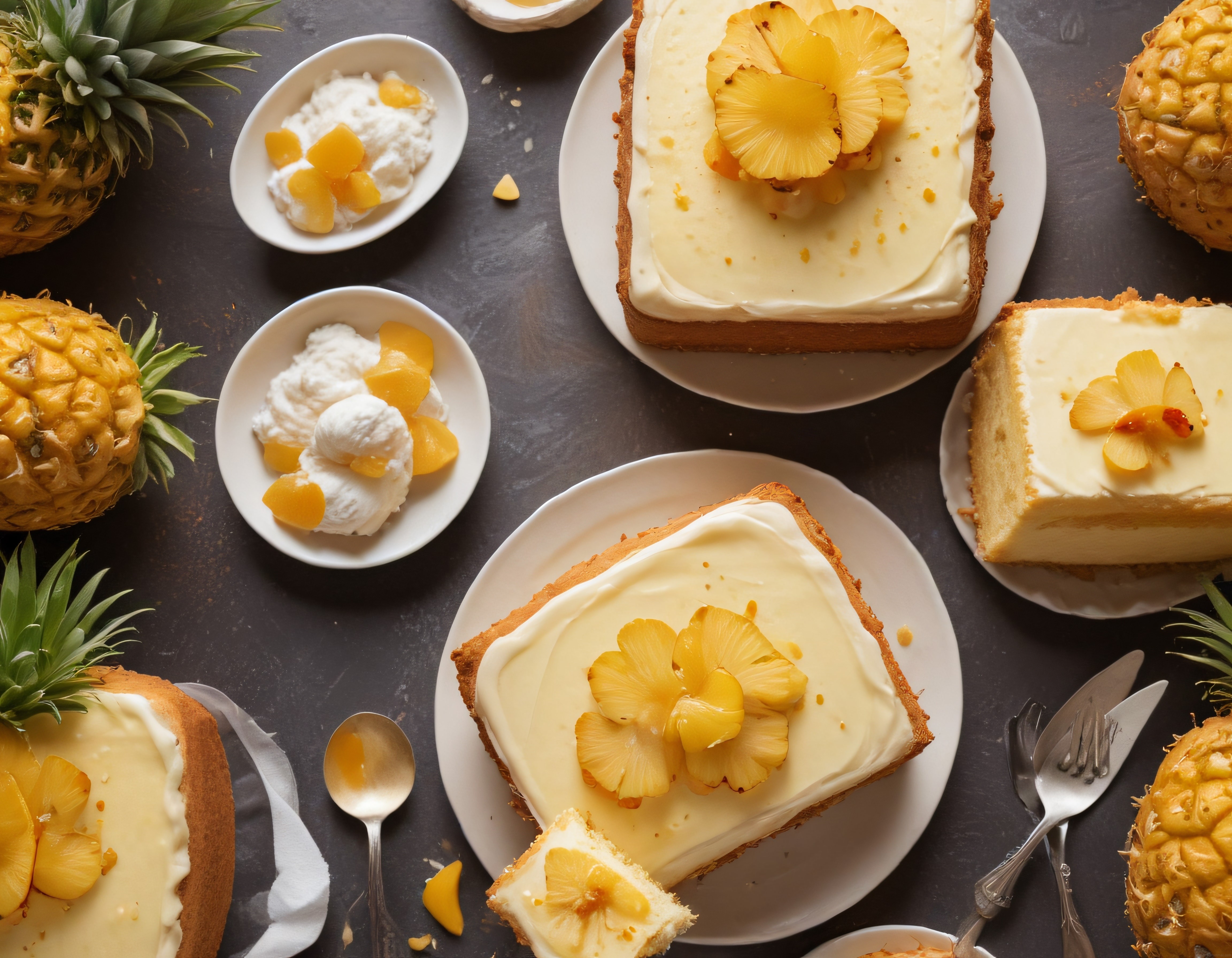 Ananas Dilimleriyle Süslenmiş Ev Yapımı Özel Kremalı Pasta Sunumu
