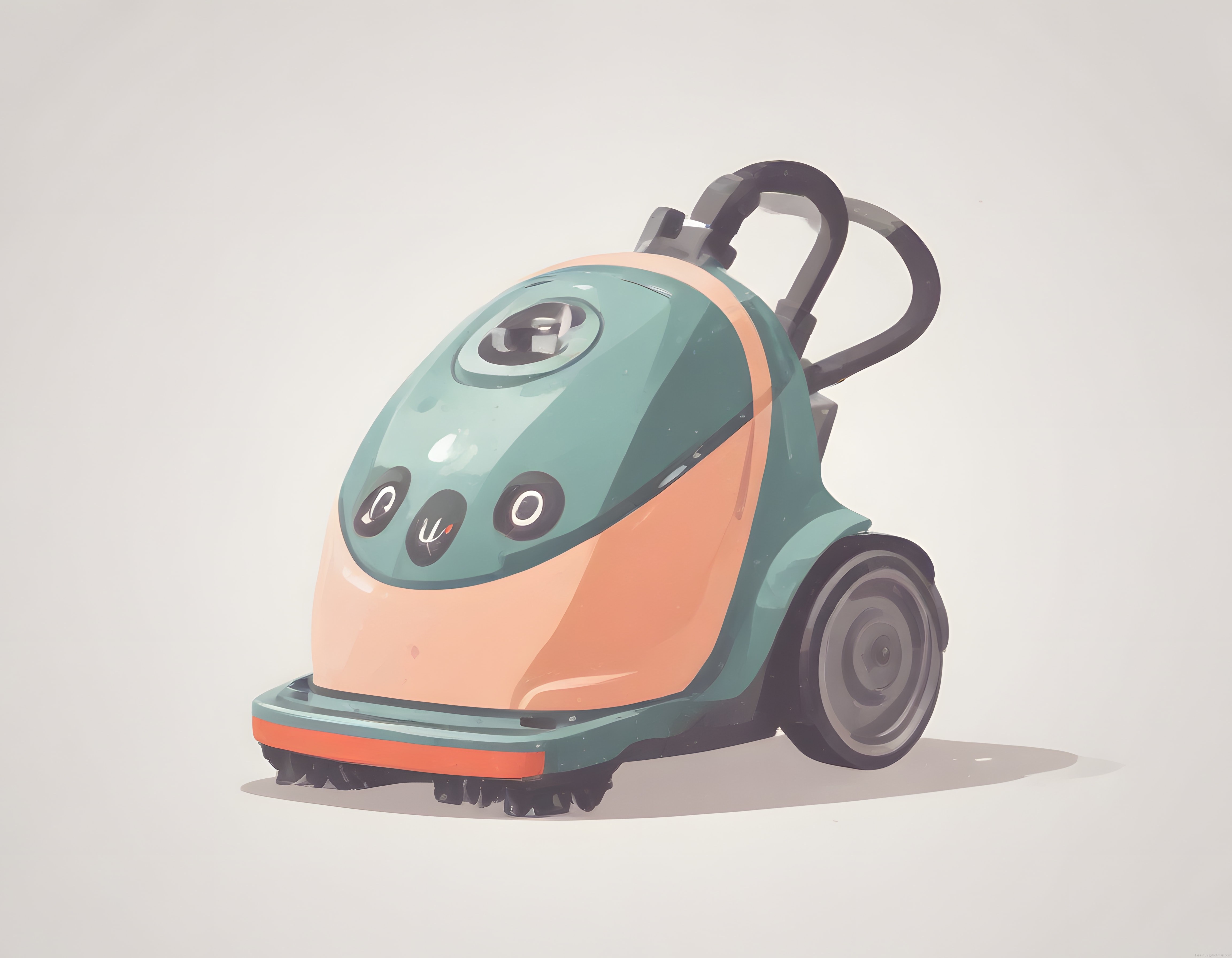 Animasyon Stili Sevimli Turkuaz Temizlik Robotu Karakter Tasarımı