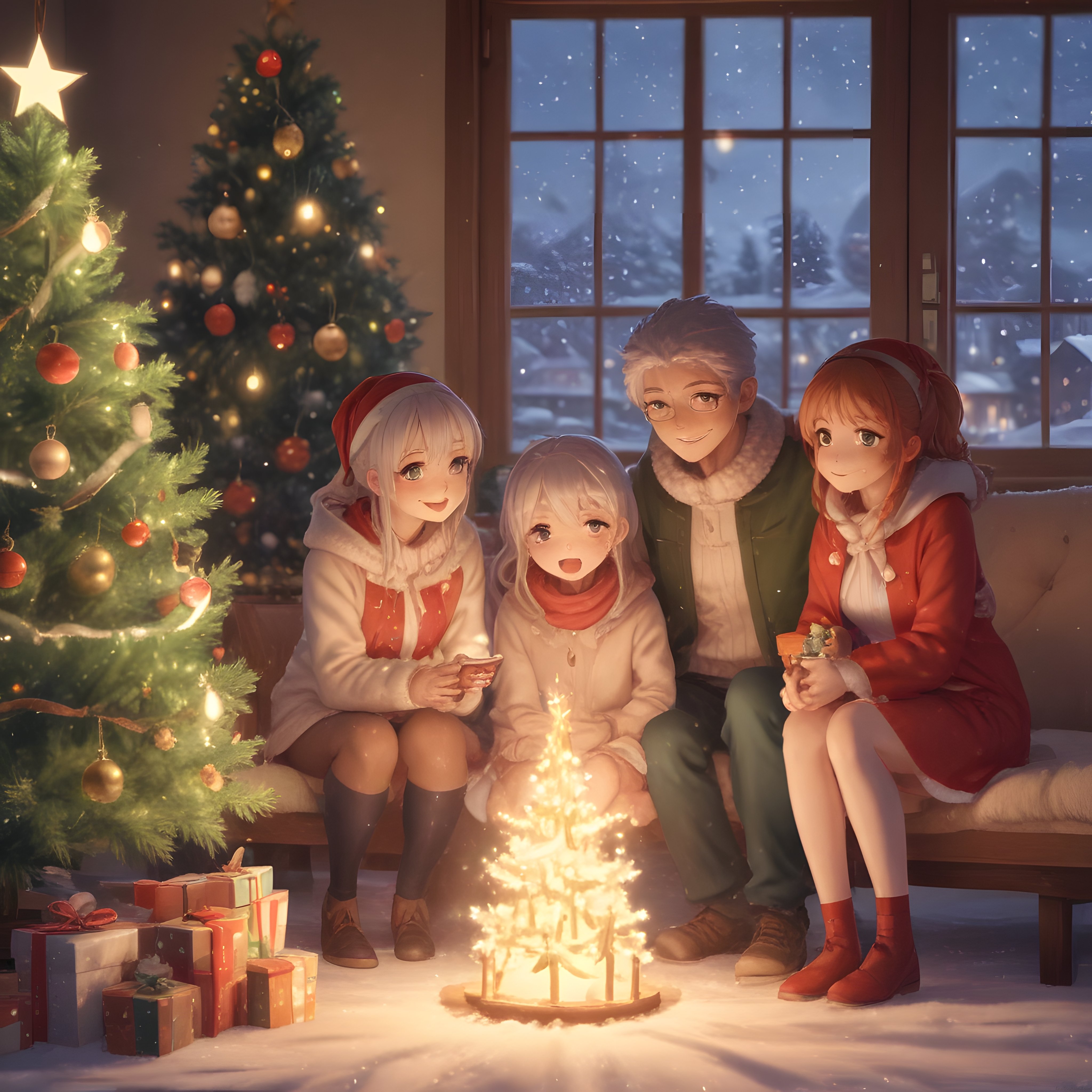 Anime Ailesi Karlı Bir Akşamda Sıcacık Noel Kutlaması Yapıyor