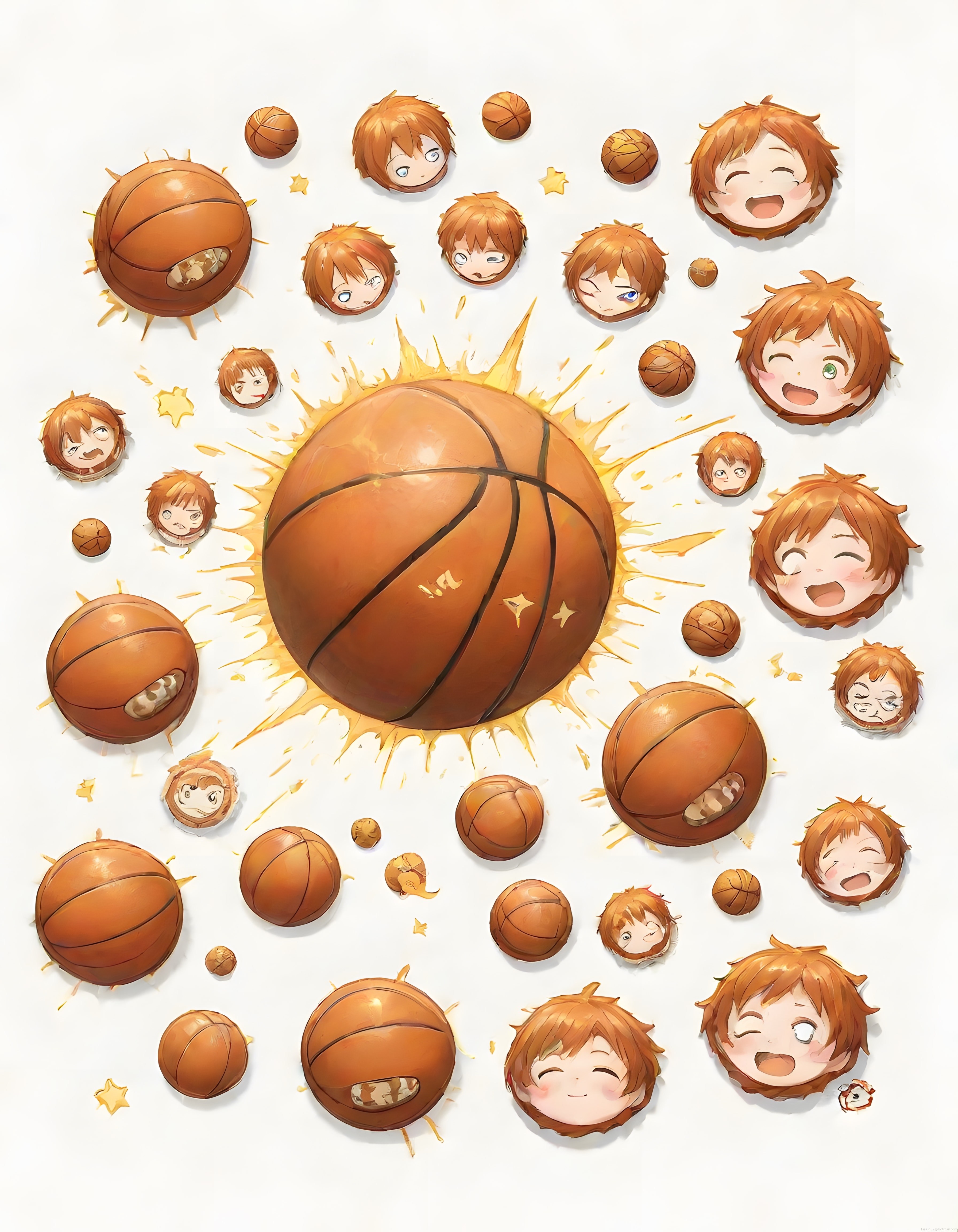 Anime Basketbol Temalı Sevimli Chibi Karakterler ve Enerjik Sticker Seti