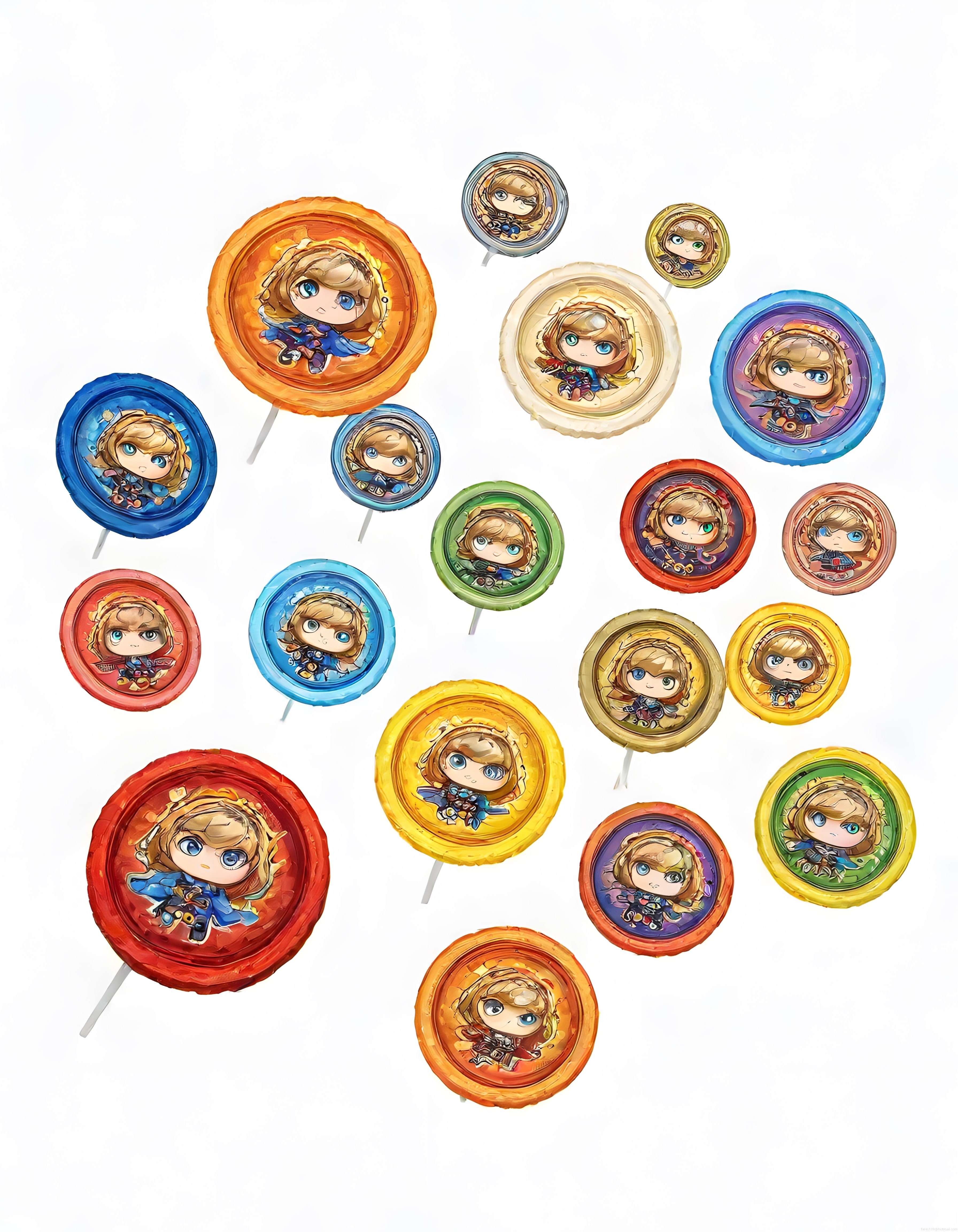 Anime Chibi Karakterler ve Renkli Lollipop Şekerlerden Oluşan Dijital Sanat