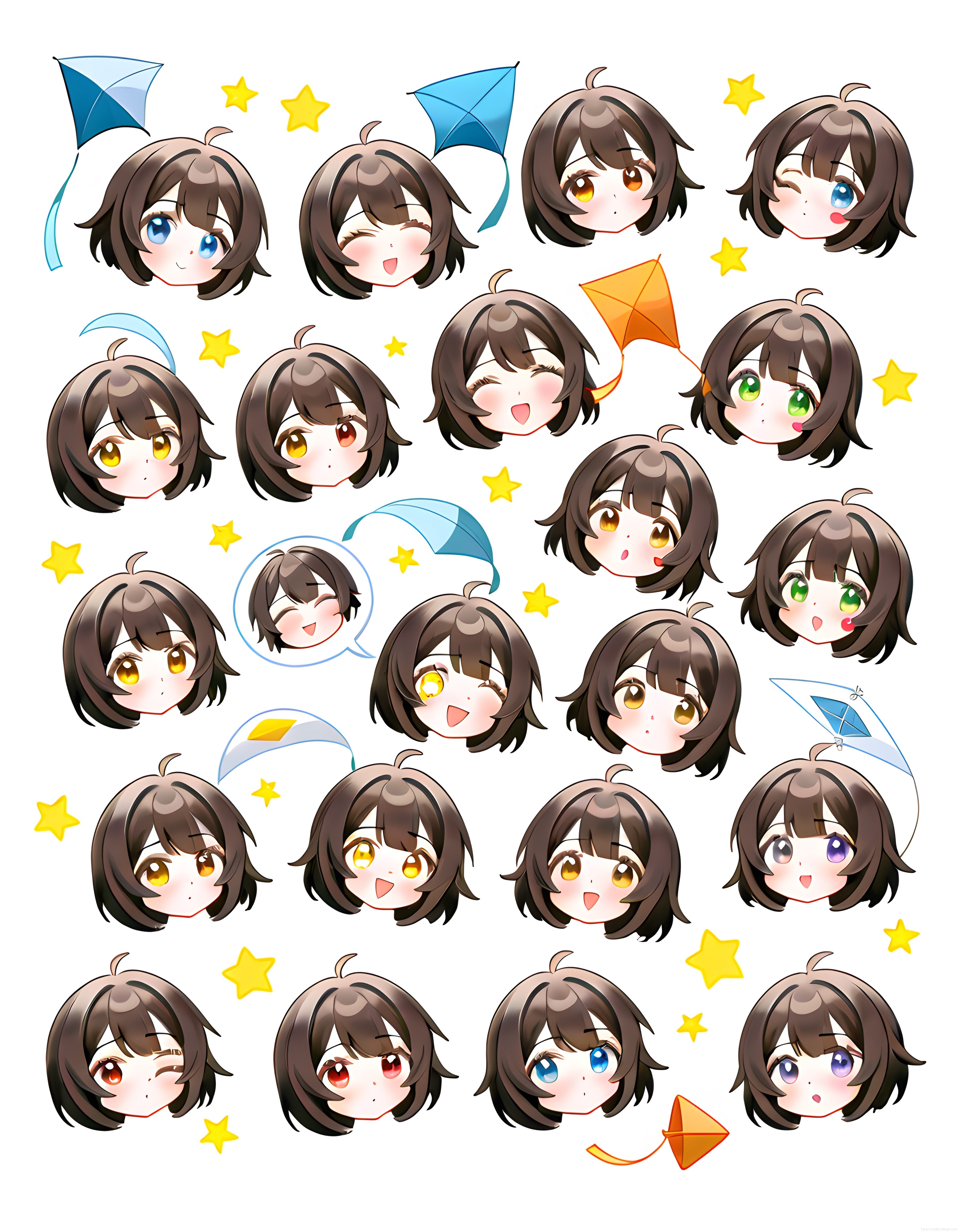 Anime Chibi Kız Karakteri Çıkartma Koleksiyonu ve Sevimli İfadeler