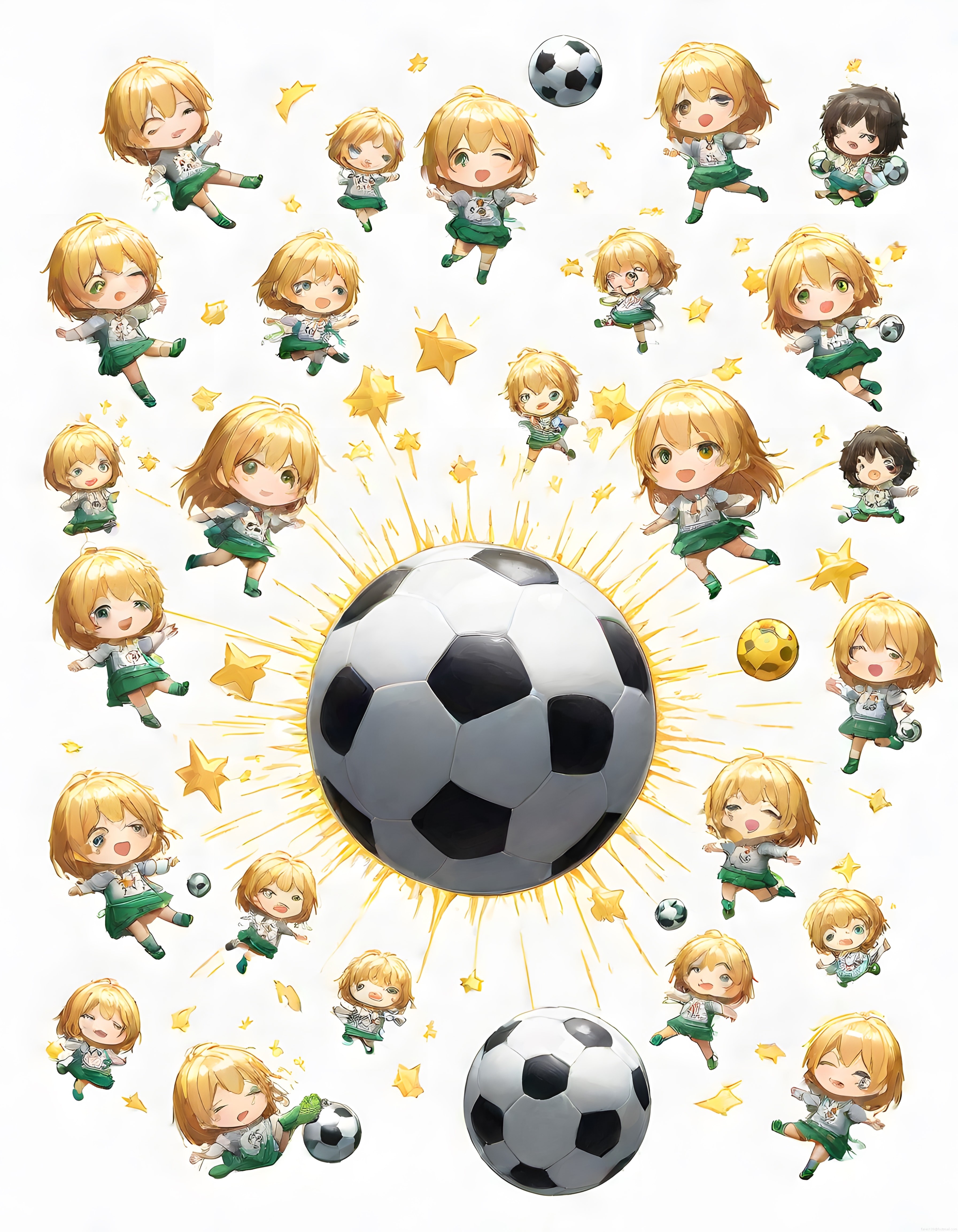 Anime Chibi Kızların Futbol Temalı Renkli ve Enerjik Çizimleri