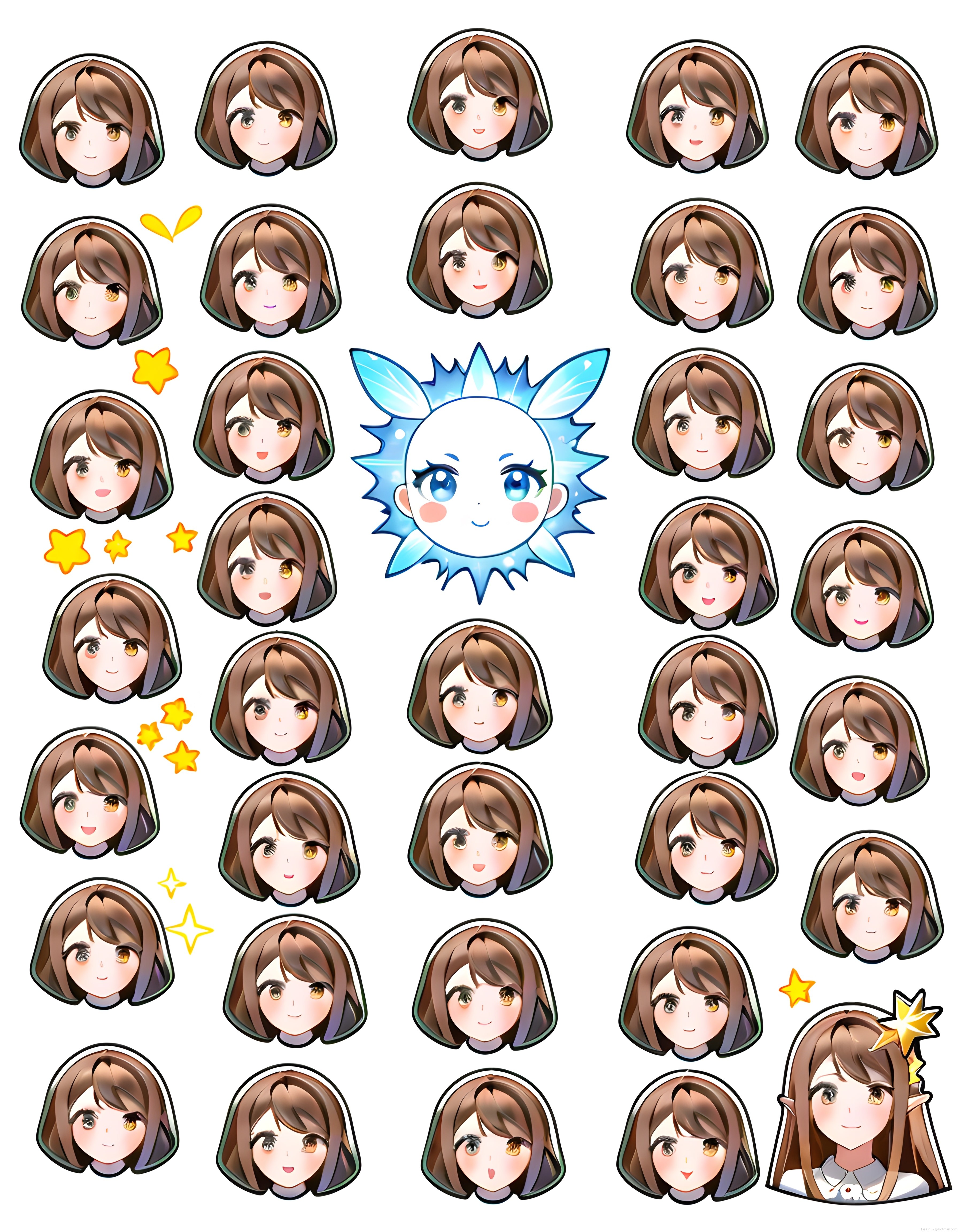 Anime Kız Çıkartma Seti: Duygu İfadeleri ve Güneş Temalı Sevimli Emoji