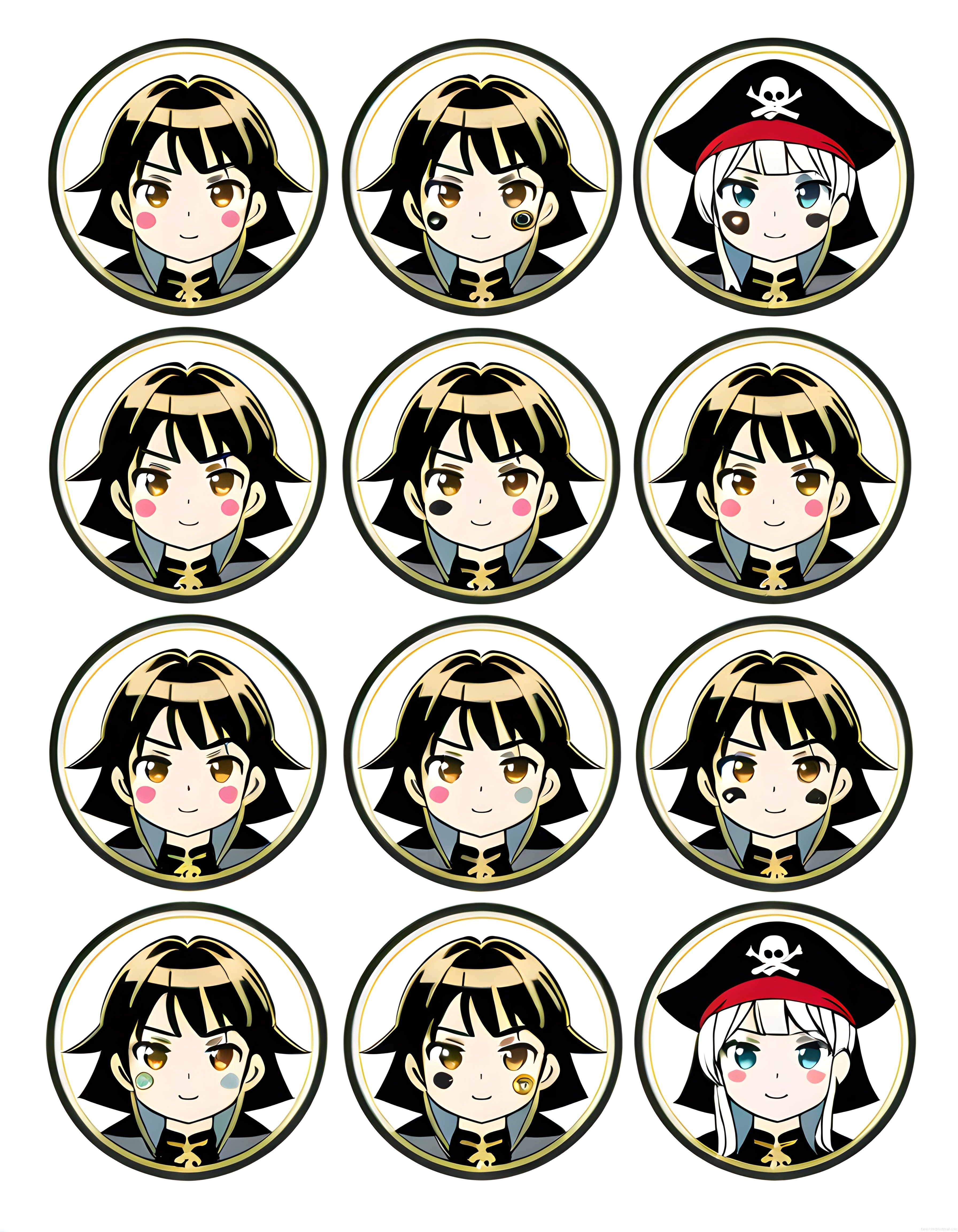 Anime Kız Karakter Avatar Seti: 12 Farklı İfade ve Aksesuar Varyasyonu