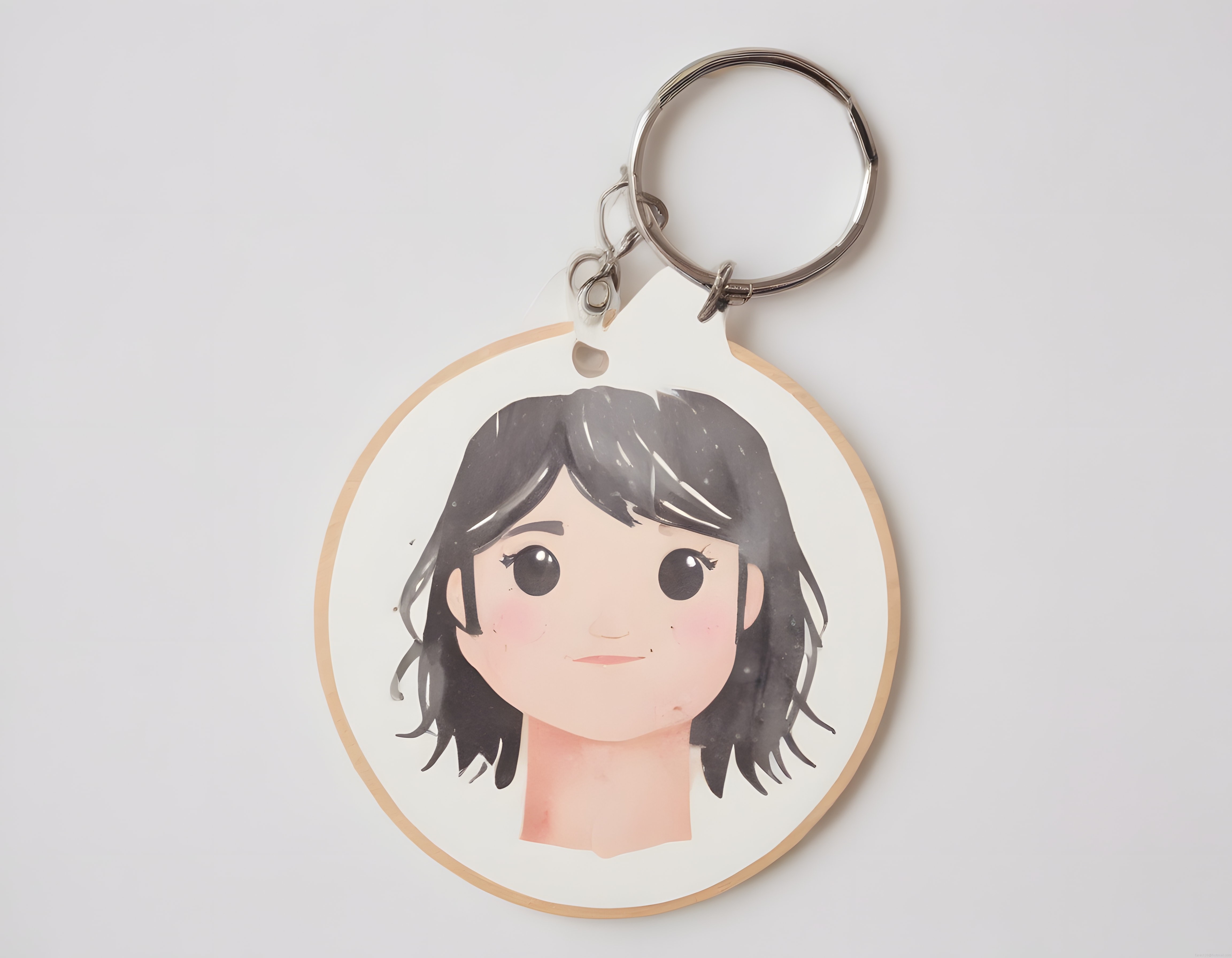 Anime Stili Kız Karakteri Baskılı Yuvarlak Akrilik Anahtarlık Ürün Görseli