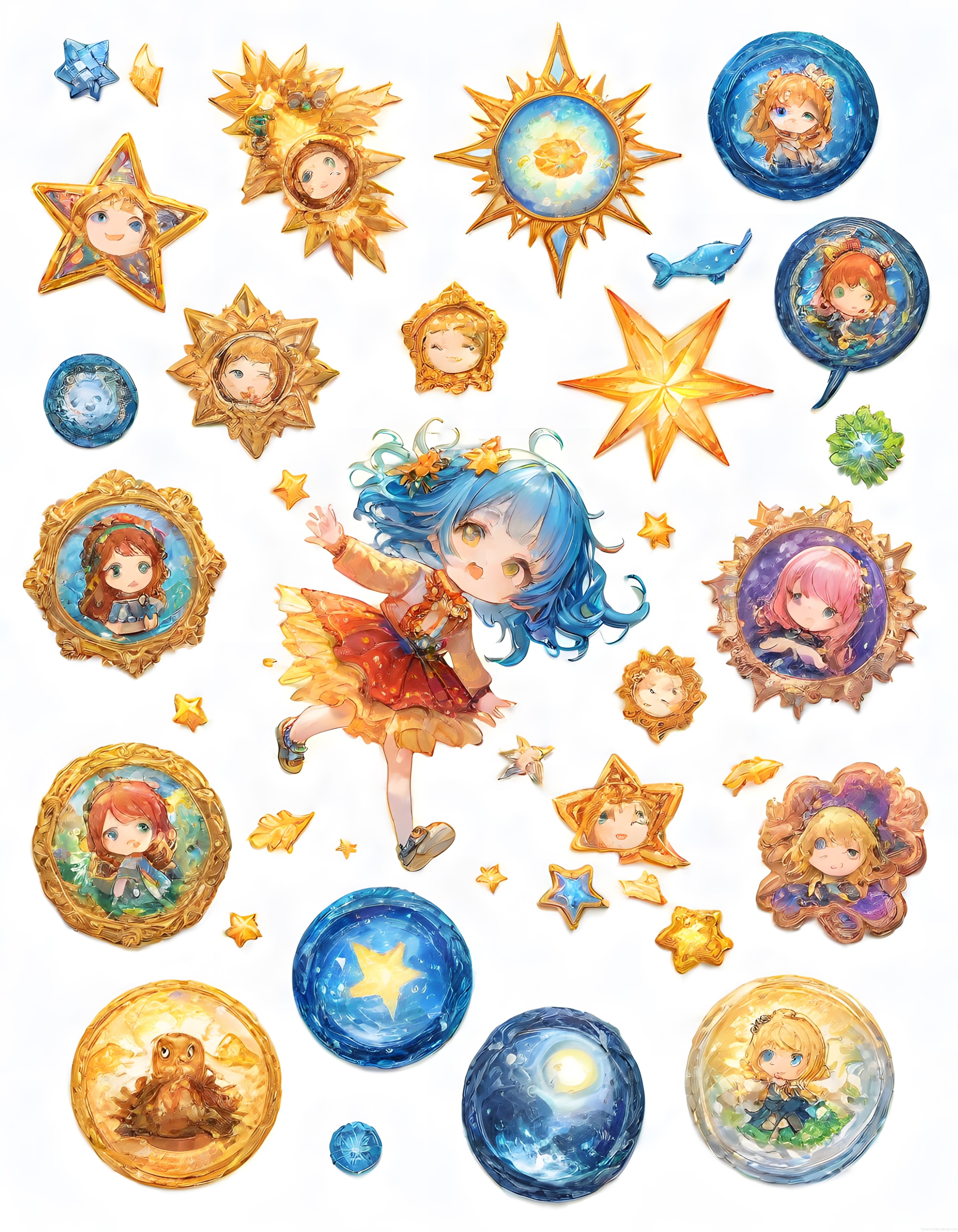 Anime Tarzı Chibi Karakterler ve Fantastik Yıldızların Büyülü Dünyası