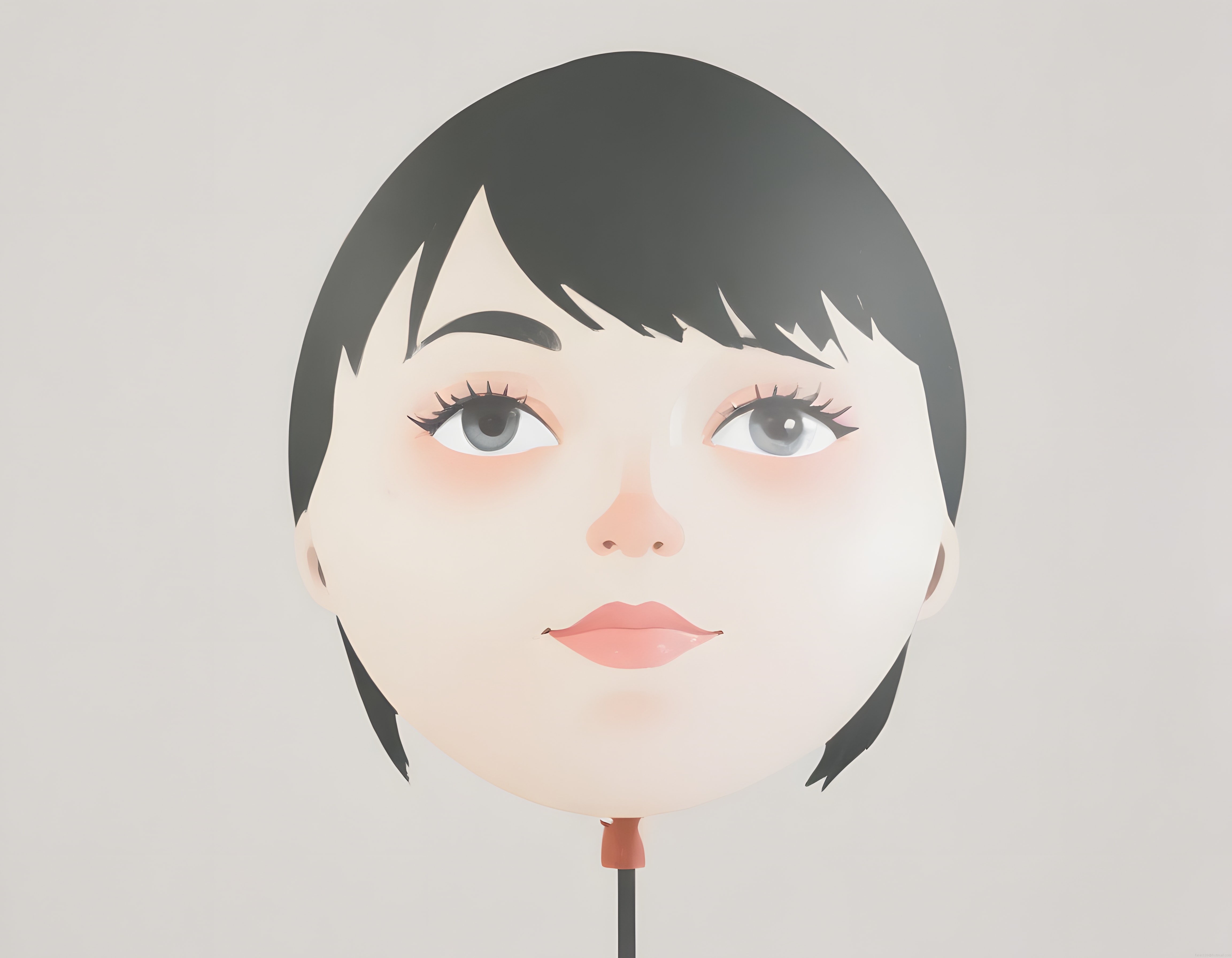 Anime tarzı dijital kadın yüzü balonu ve minimalist 3d arka plan
