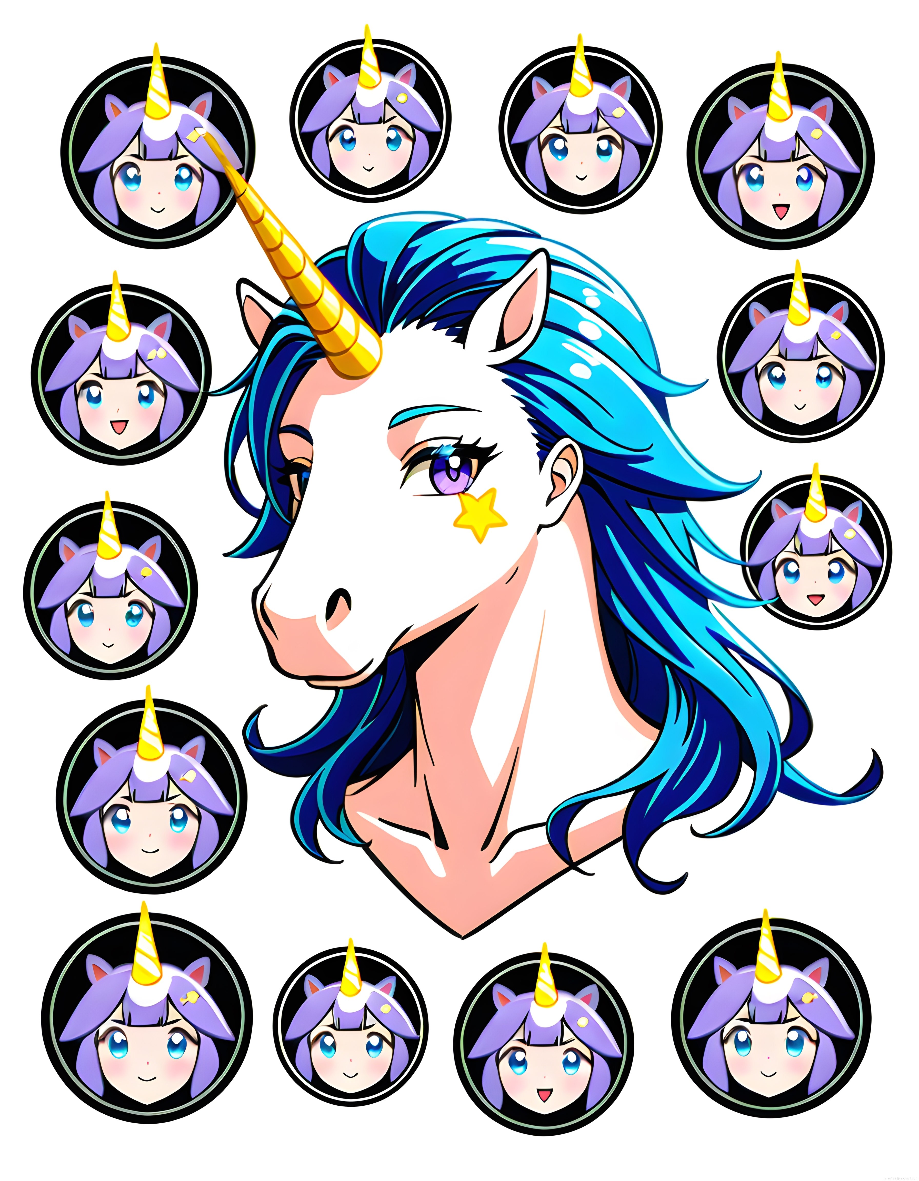 Anime Tarzı Fantastik Unicorn ve Tek Boynuzlu Kız Karakter Dijital Çizim Seti