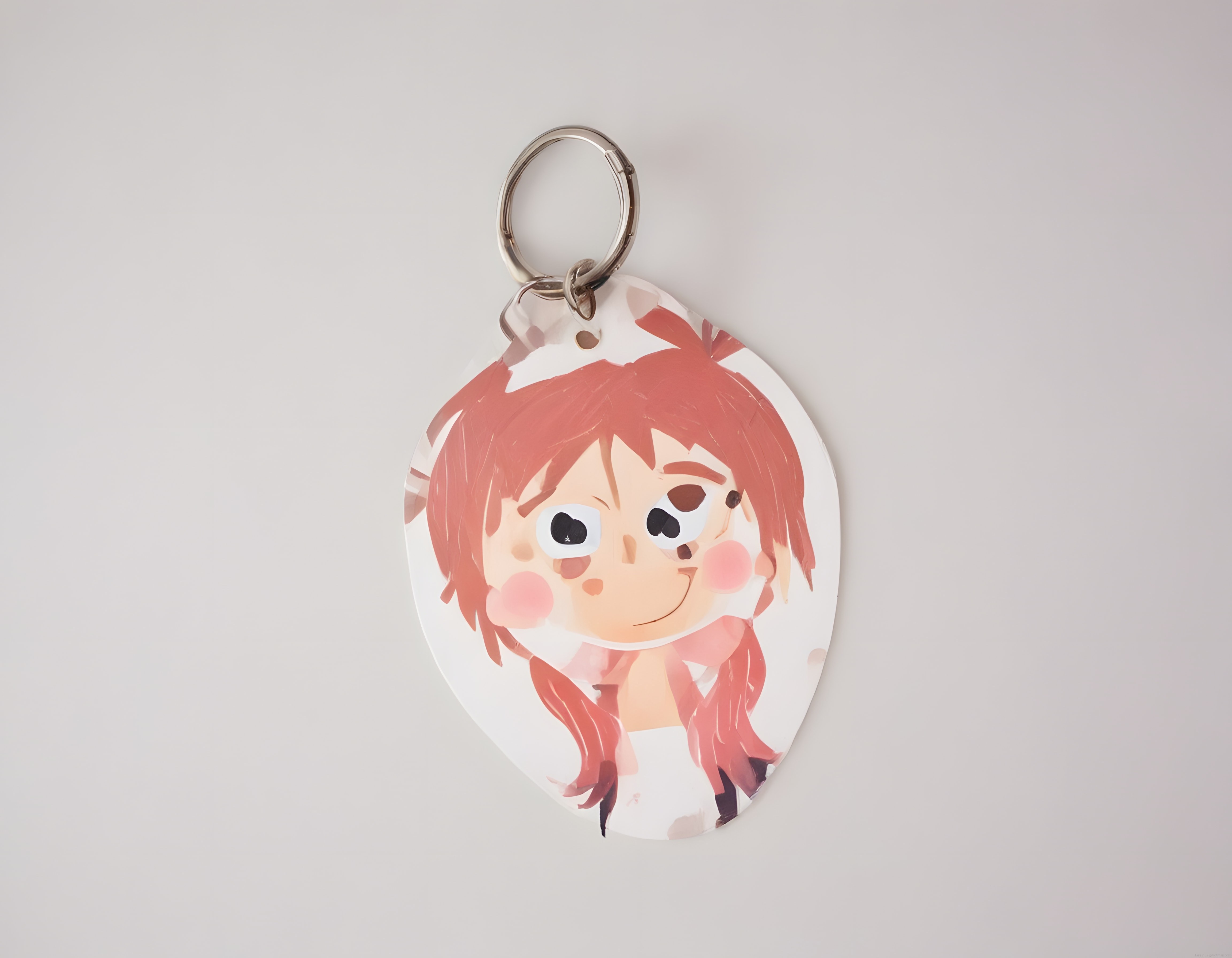 Anime Tarzı Kız Çizimli Oval Anahtarlık ve Sevimli Karakter Tasarımı