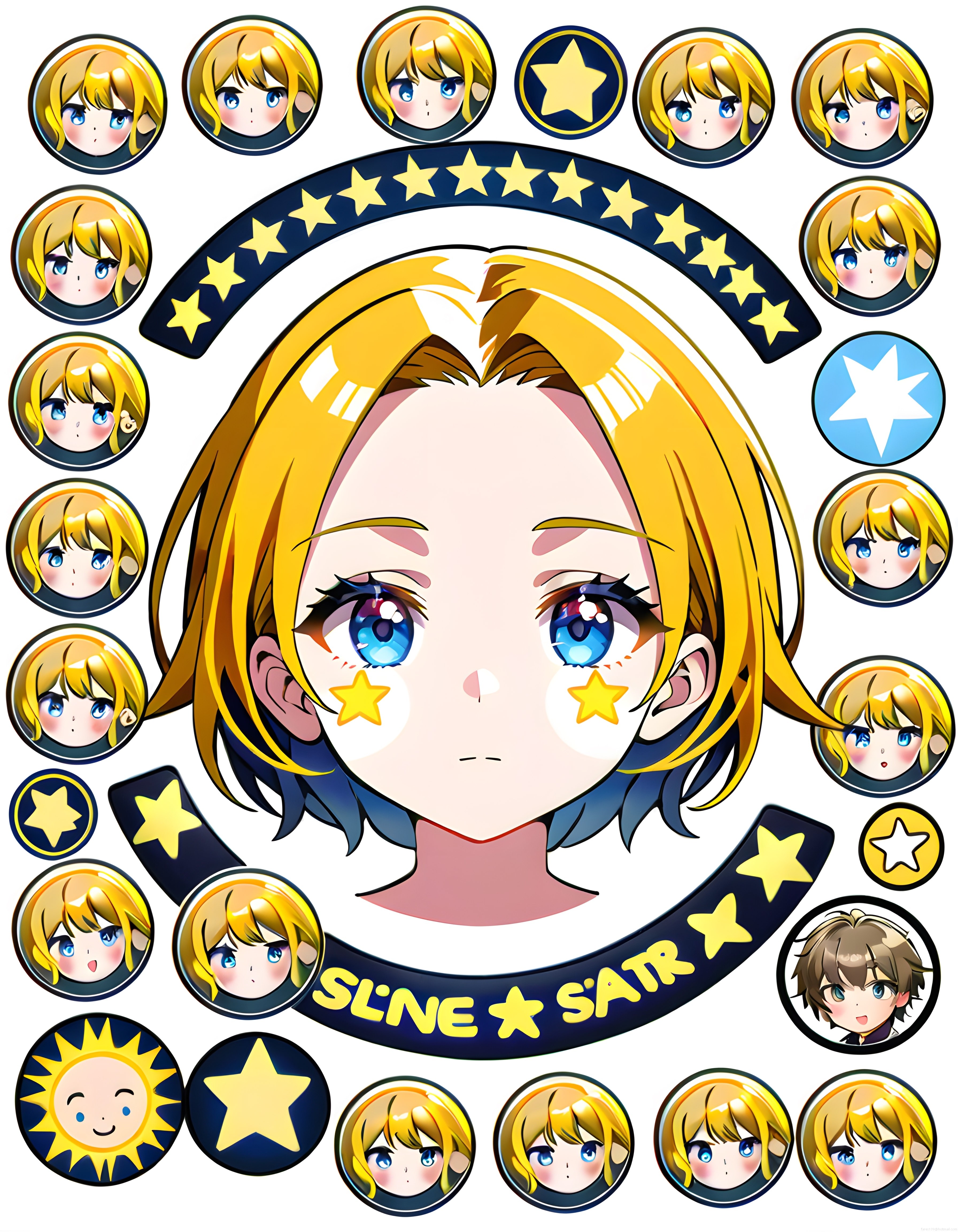 Anime Tarzı Sarı Saçlı Karakter ve Yıldız Temalı Dijital Avatar Seti