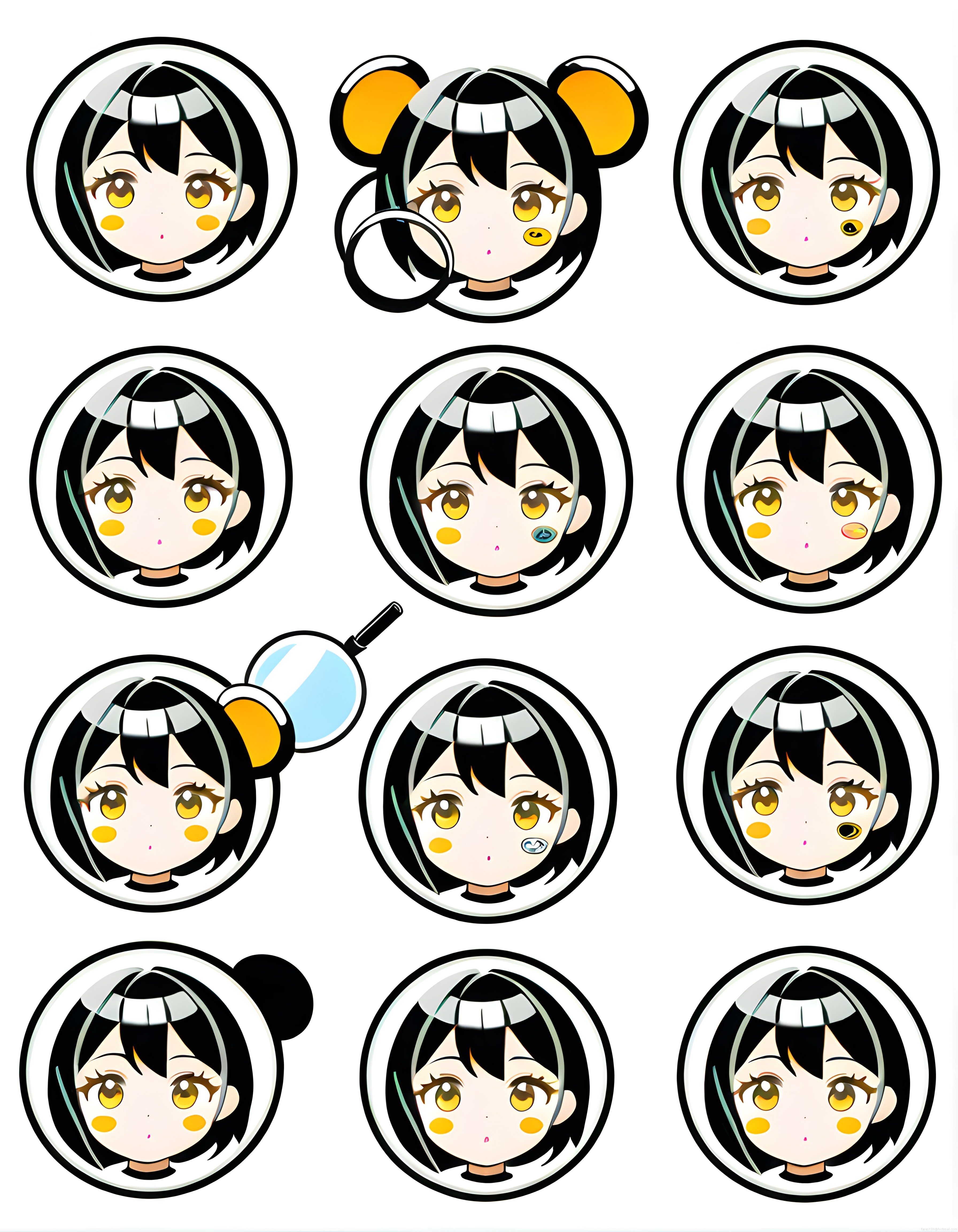 anime tarzı sevimli chibi karakter avatarları ve duygu ifadesi varyasyonları seti