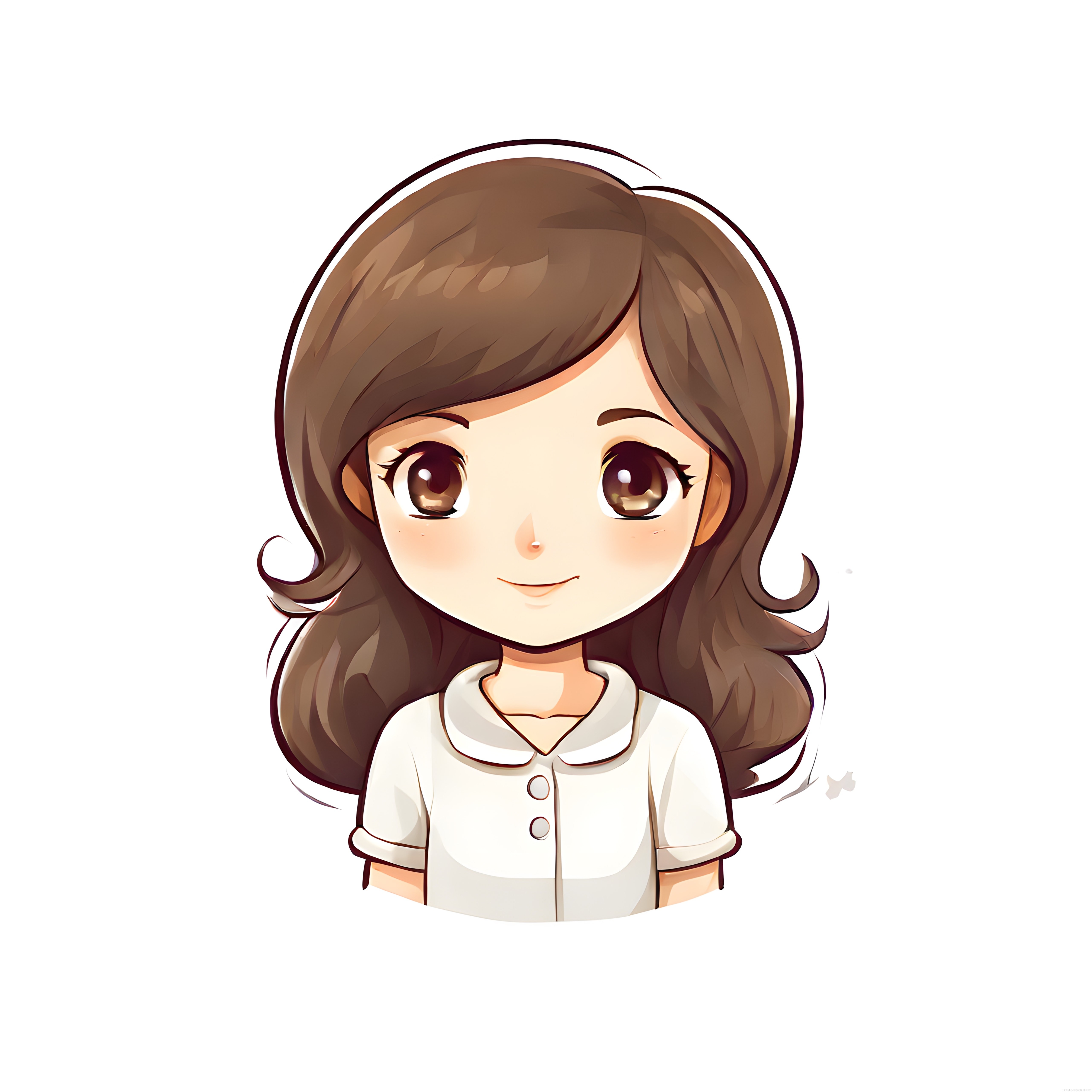 Anime Tarzı Sevimli Chibi Kız Karakteri Büyük Kahverengi Gözlü ve Beyaz Gömlekli