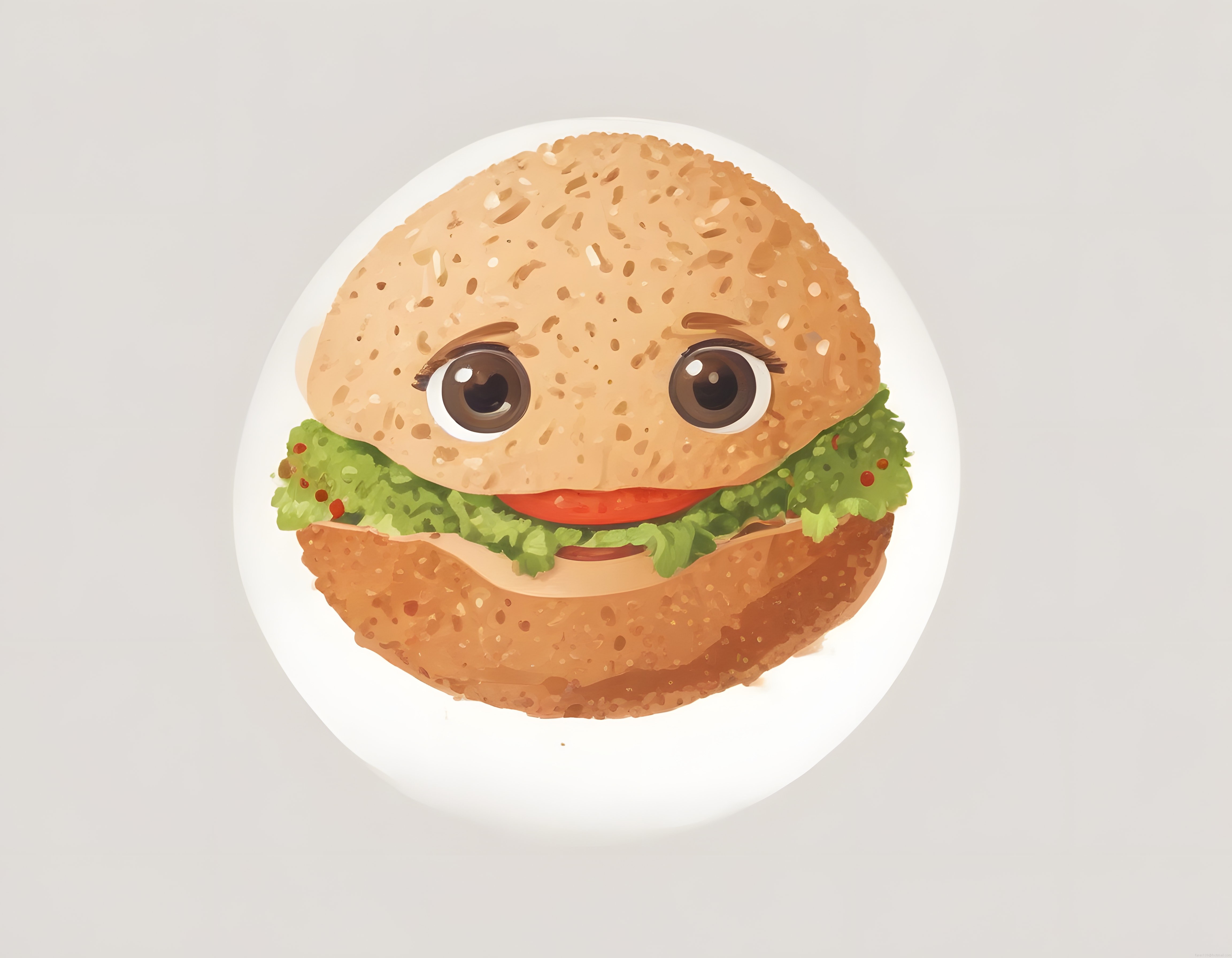 Anime Tarzı Sevimli İnsan Yüzlü Hamburger Dijital İllüstrasyon