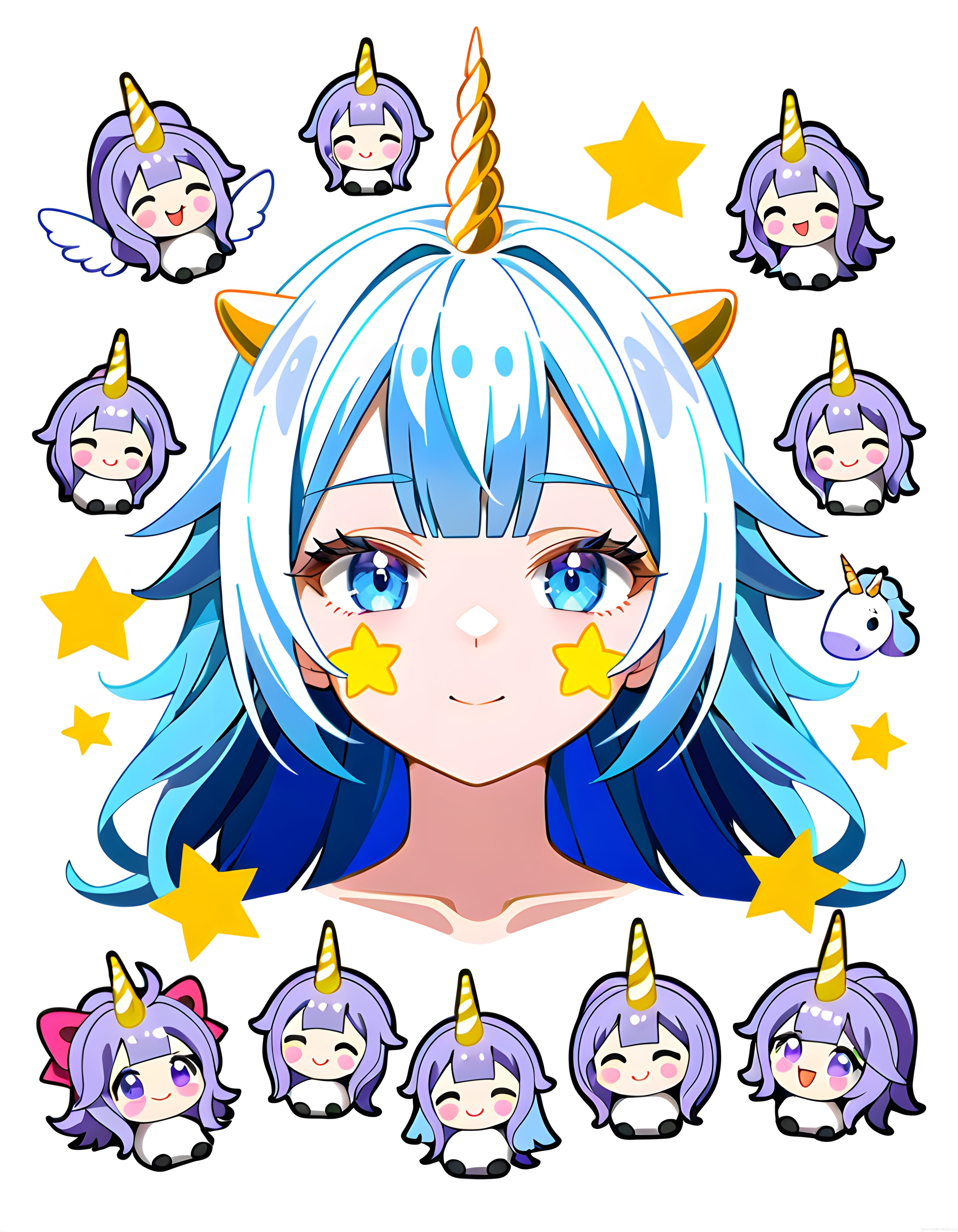Anime Tarzı Unicorn Kız ve Sevimli Maskot Dijital Sanat Çalışması