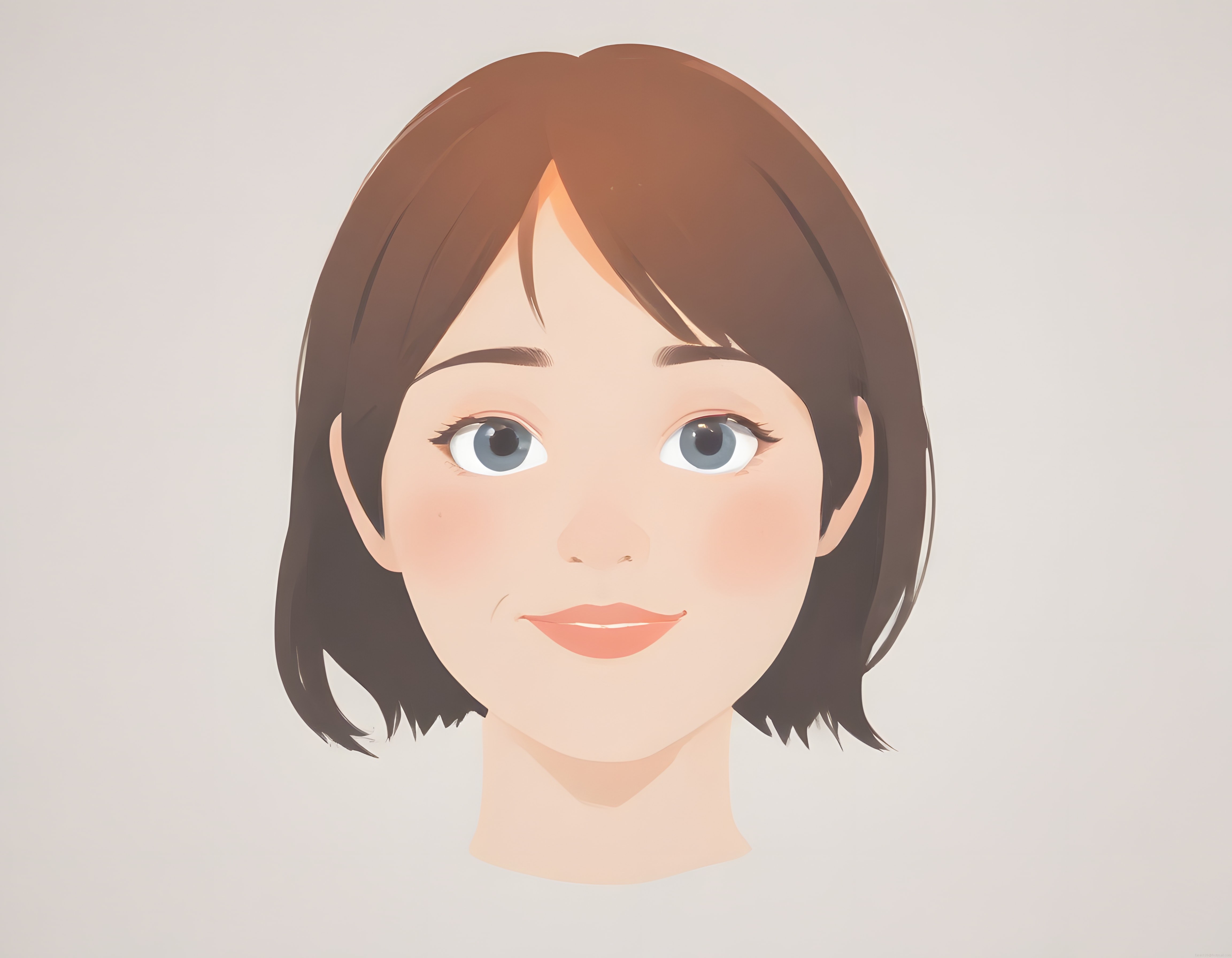 Anime Tarzında Kısa Saçlı Mavi Gözlü Genç Kadın Dijital Portre Çizimi