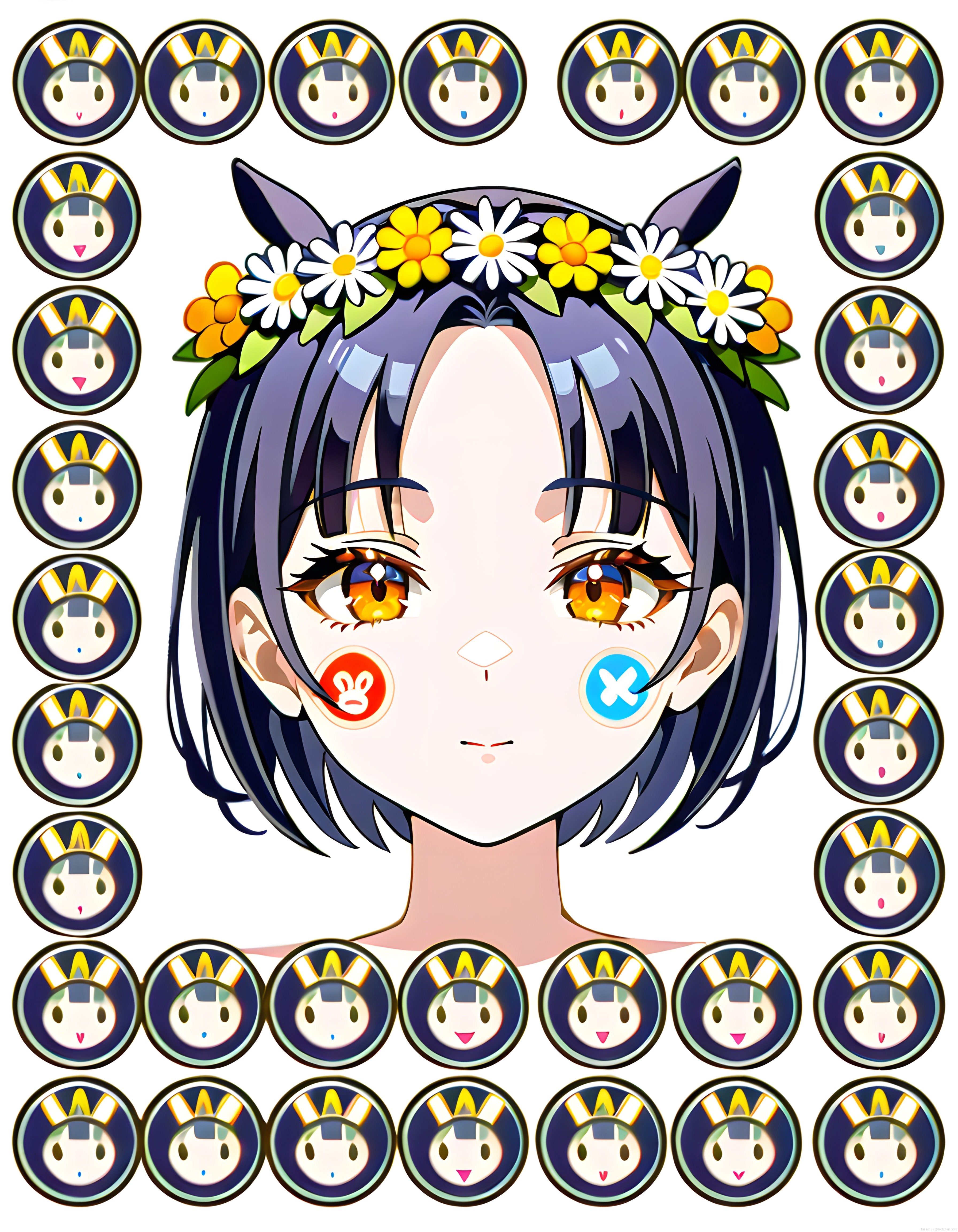 Anime Tavşan Kız Çiçek Taçlı Dijital Sanat ve Sevimli Çerçeve İkonları