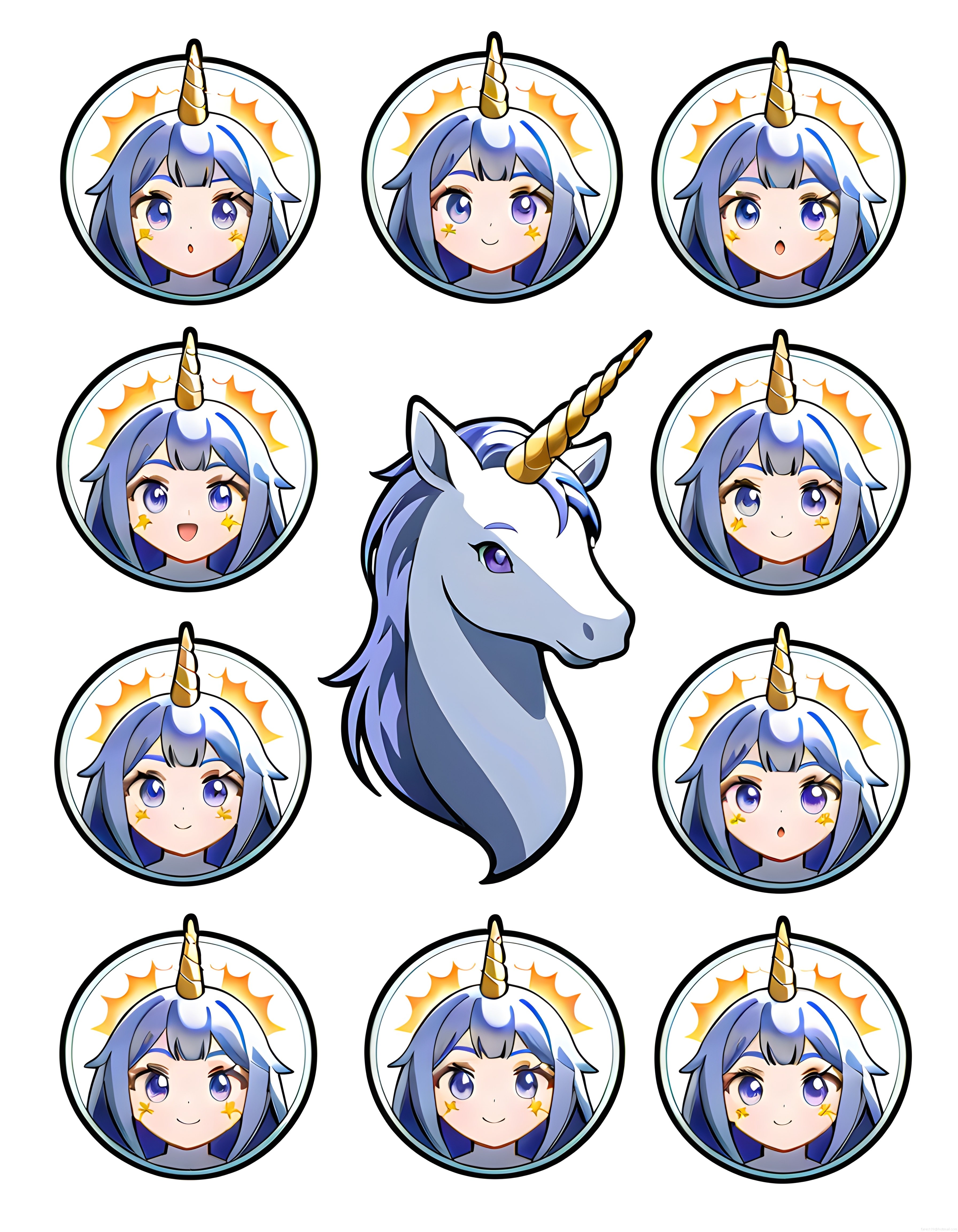 Anime Unicorn Kız Avatar Seti ve Fantastik At Başı Dijital Sanat Çalışması